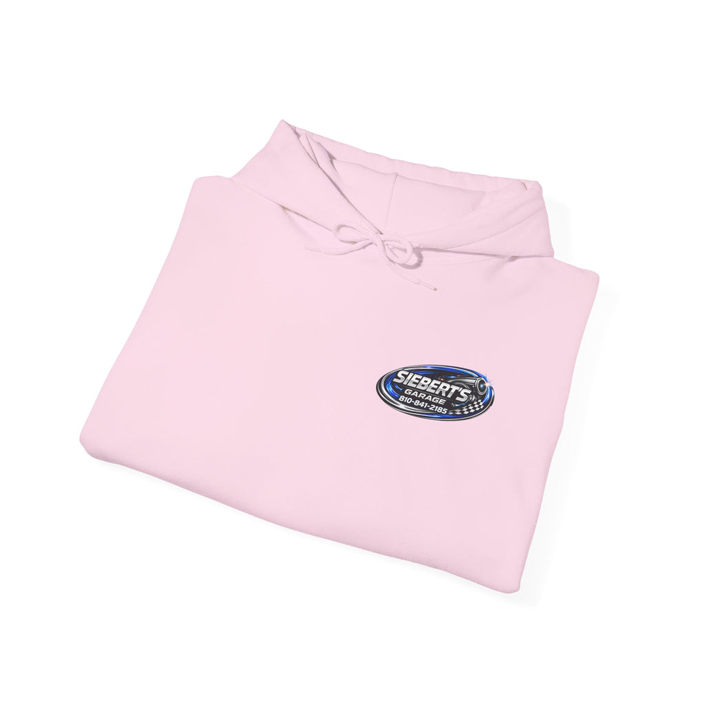 Siebert's Garage Logo Hoodie — Retro Neon Car Shop Pullover