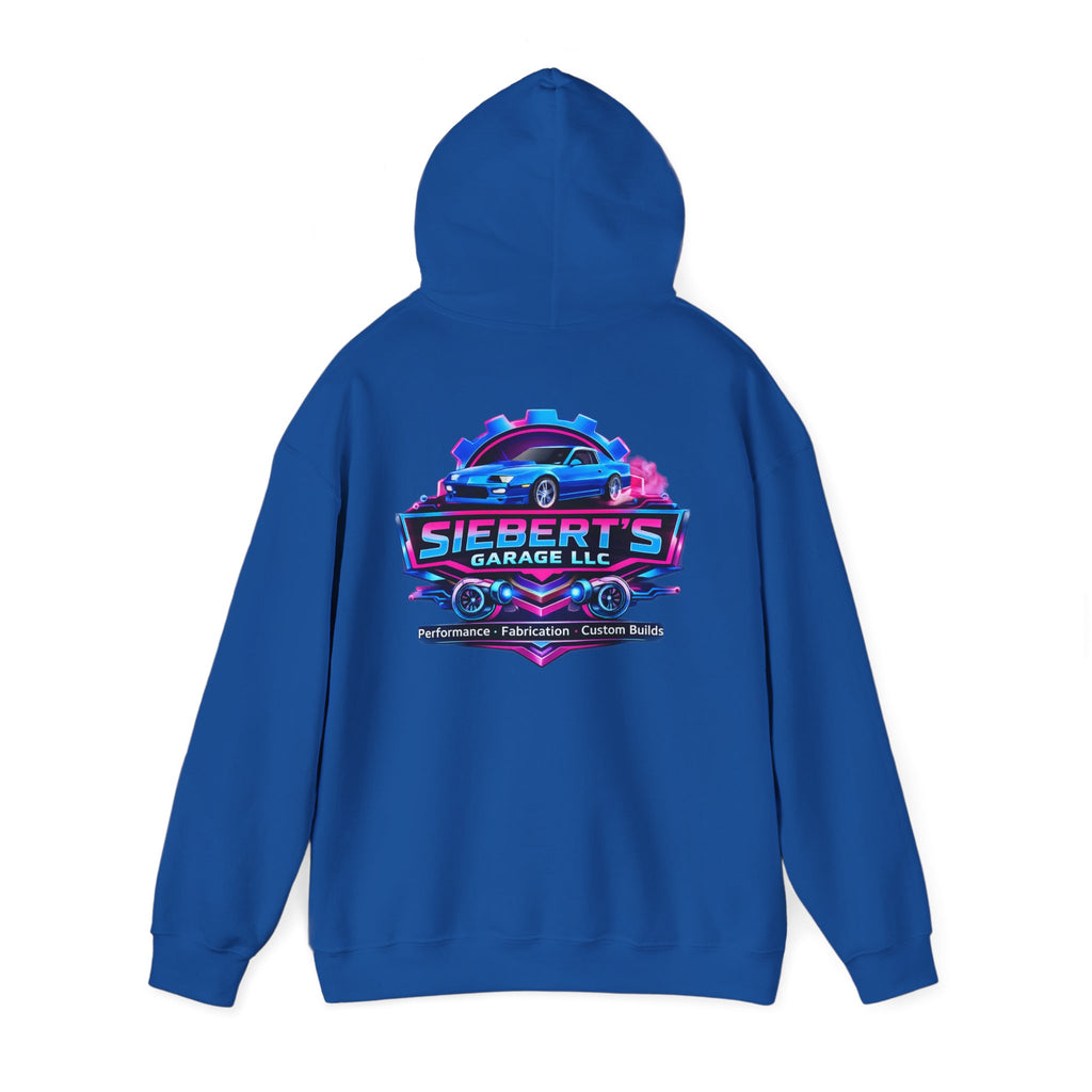 Siebert's Garage Logo Hoodie — Retro Neon Car Shop Pullover