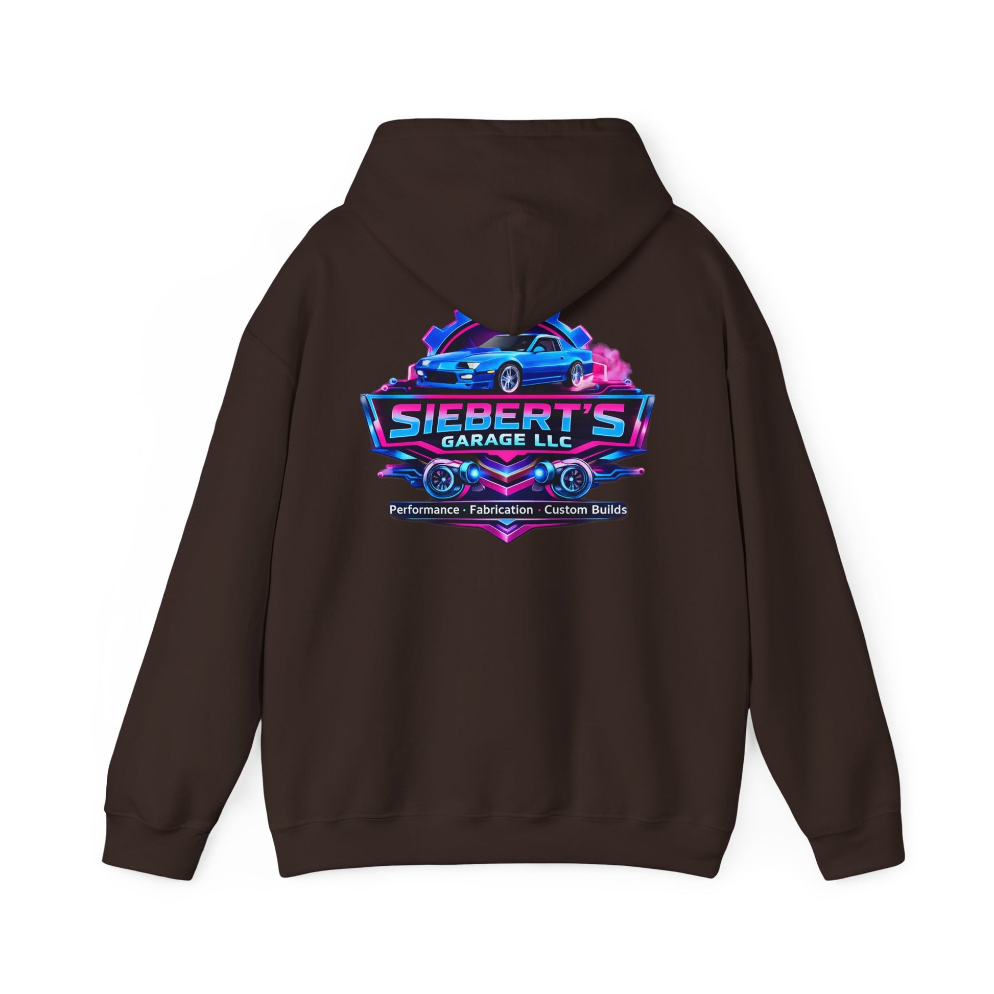 Siebert's Garage Logo Hoodie — Retro Neon Car Shop Pullover