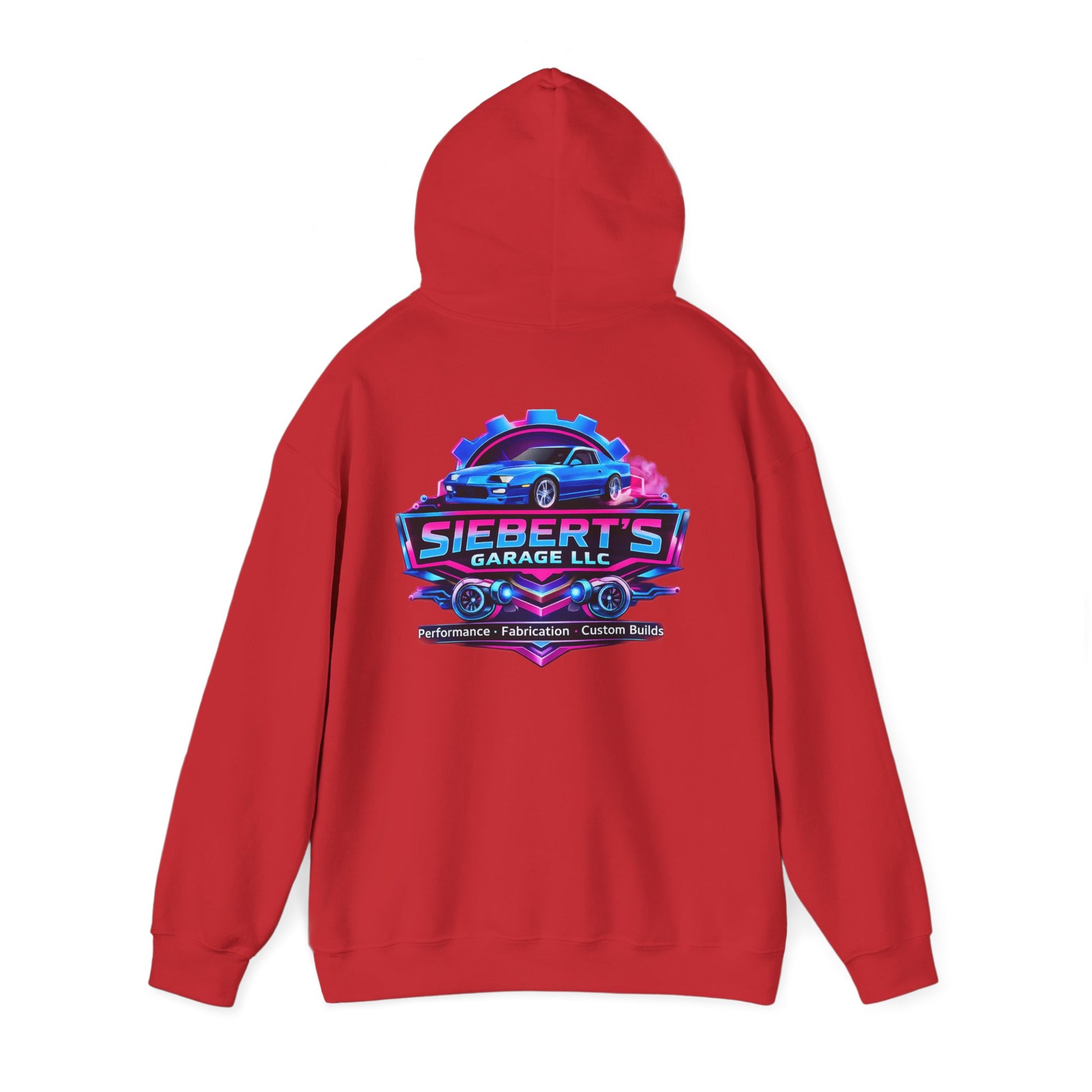 Siebert's Garage Logo Hoodie — Retro Neon Car Shop Pullover