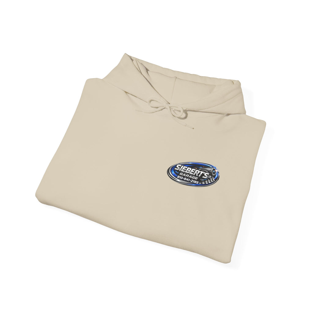 Siebert's Garage Logo Hoodie — Retro Neon Car Shop Pullover