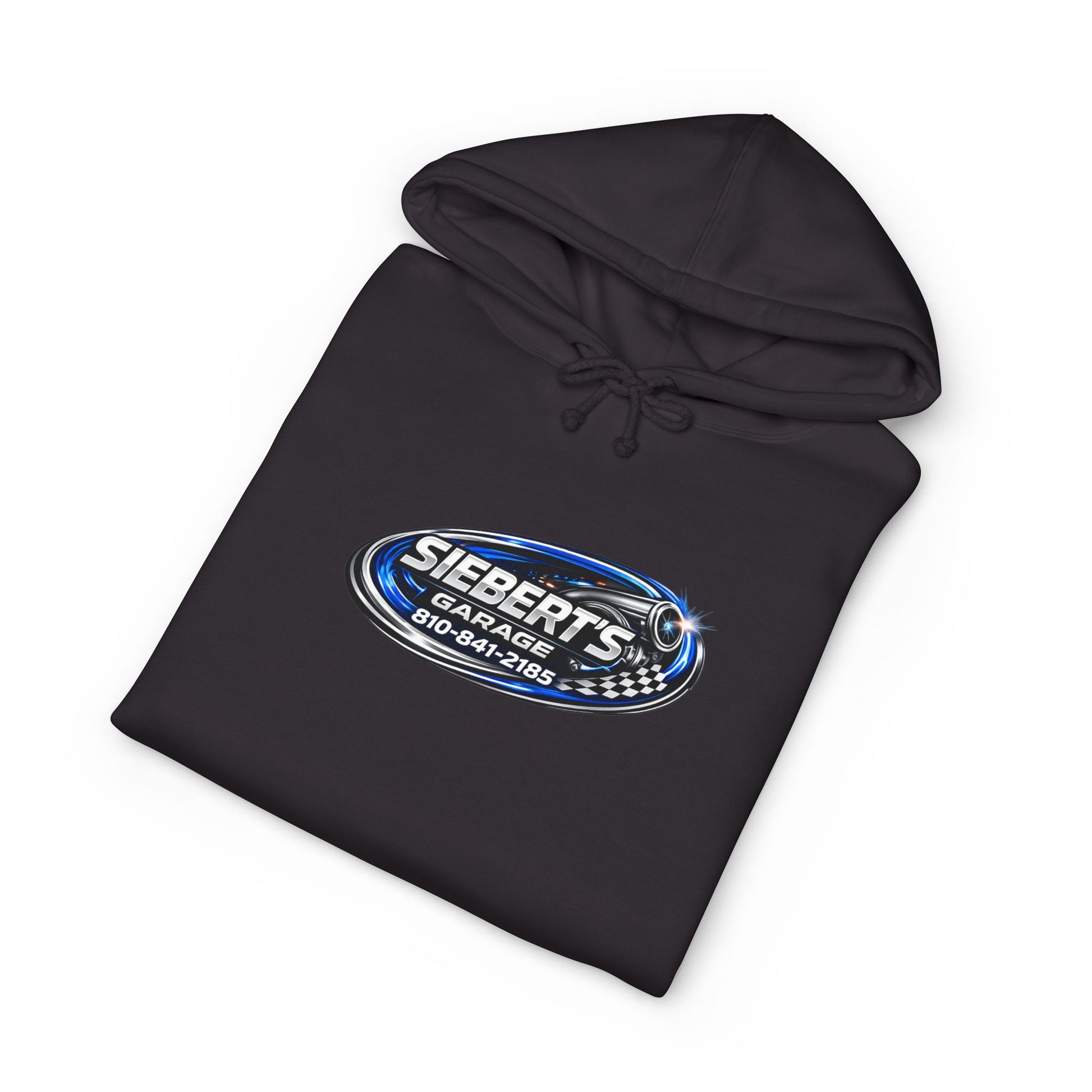Siebert's Garage Hoodie — Retro Neon Car Performance & Custom Builds Sweatshirt