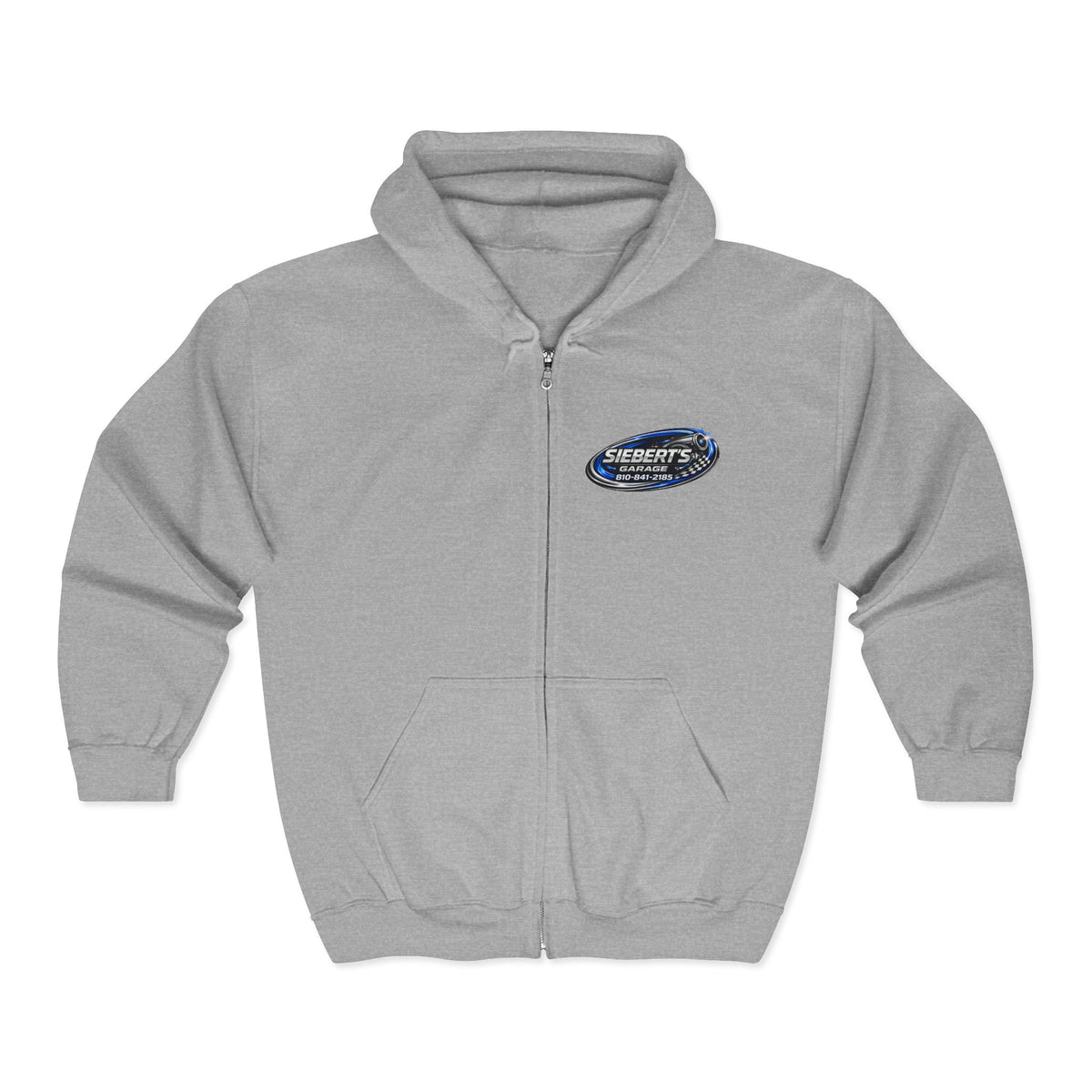 Siebert’s Garage Zip Hoodie | Retro Automotive Shop Crew Sweatshirt