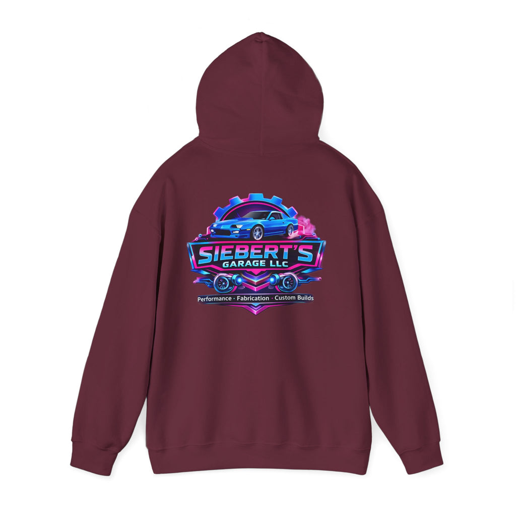 Siebert's Garage Logo Hoodie — Retro Neon Car Shop Pullover