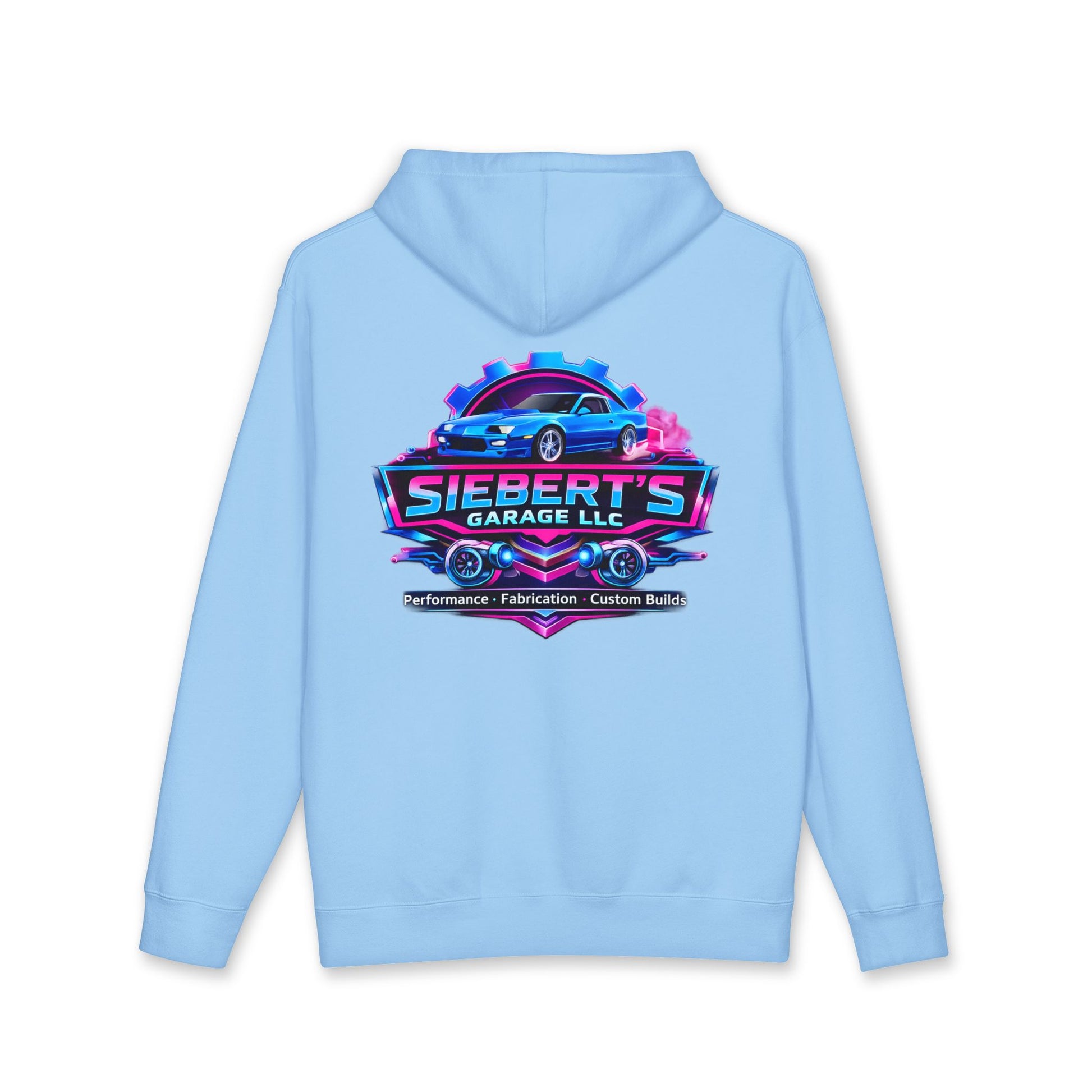 Siebert's Garage Hoodie — Retro Neon Car Performance & Custom Builds Sweatshirt