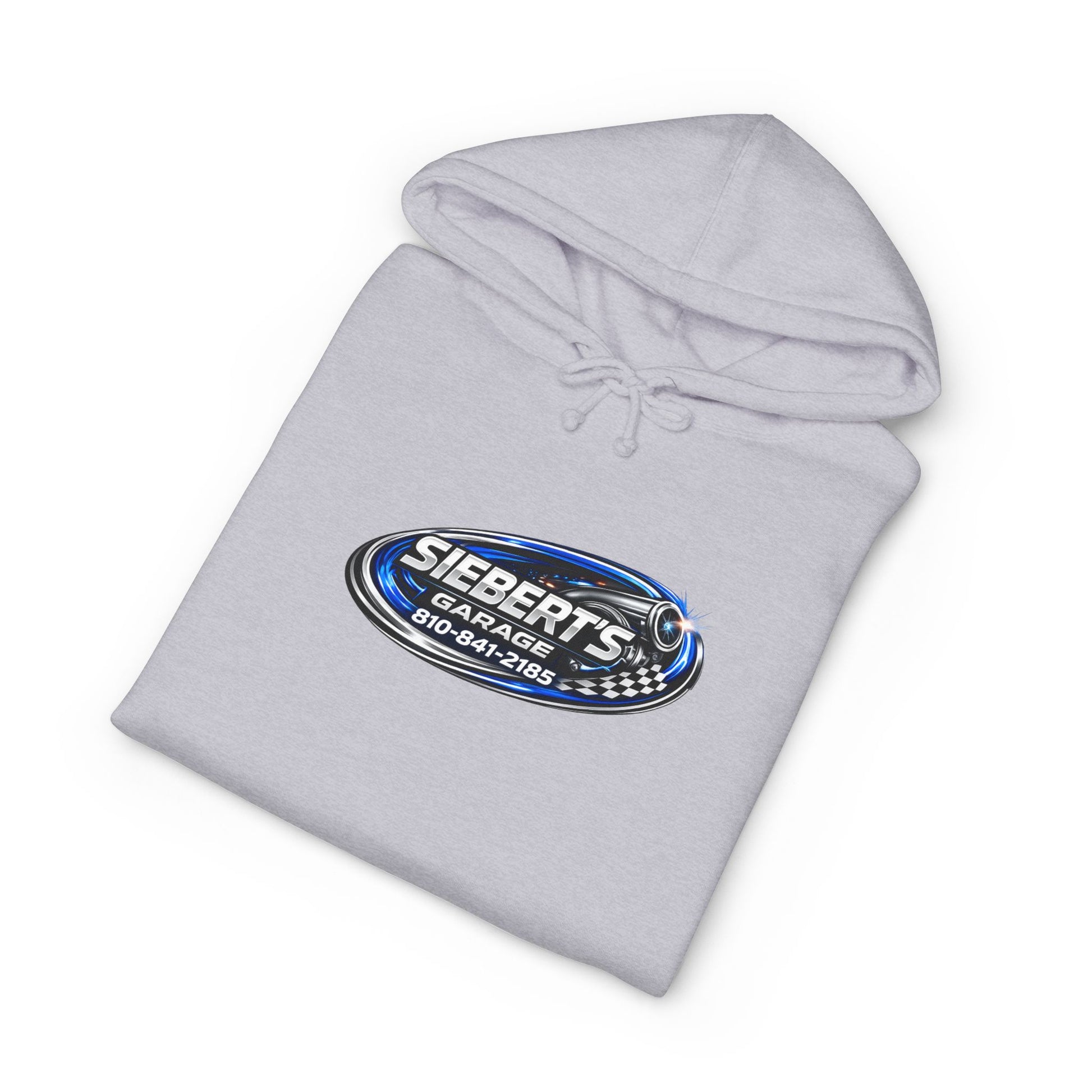 Siebert's Garage Hoodie — Retro Neon Car Performance & Custom Builds Sweatshirt