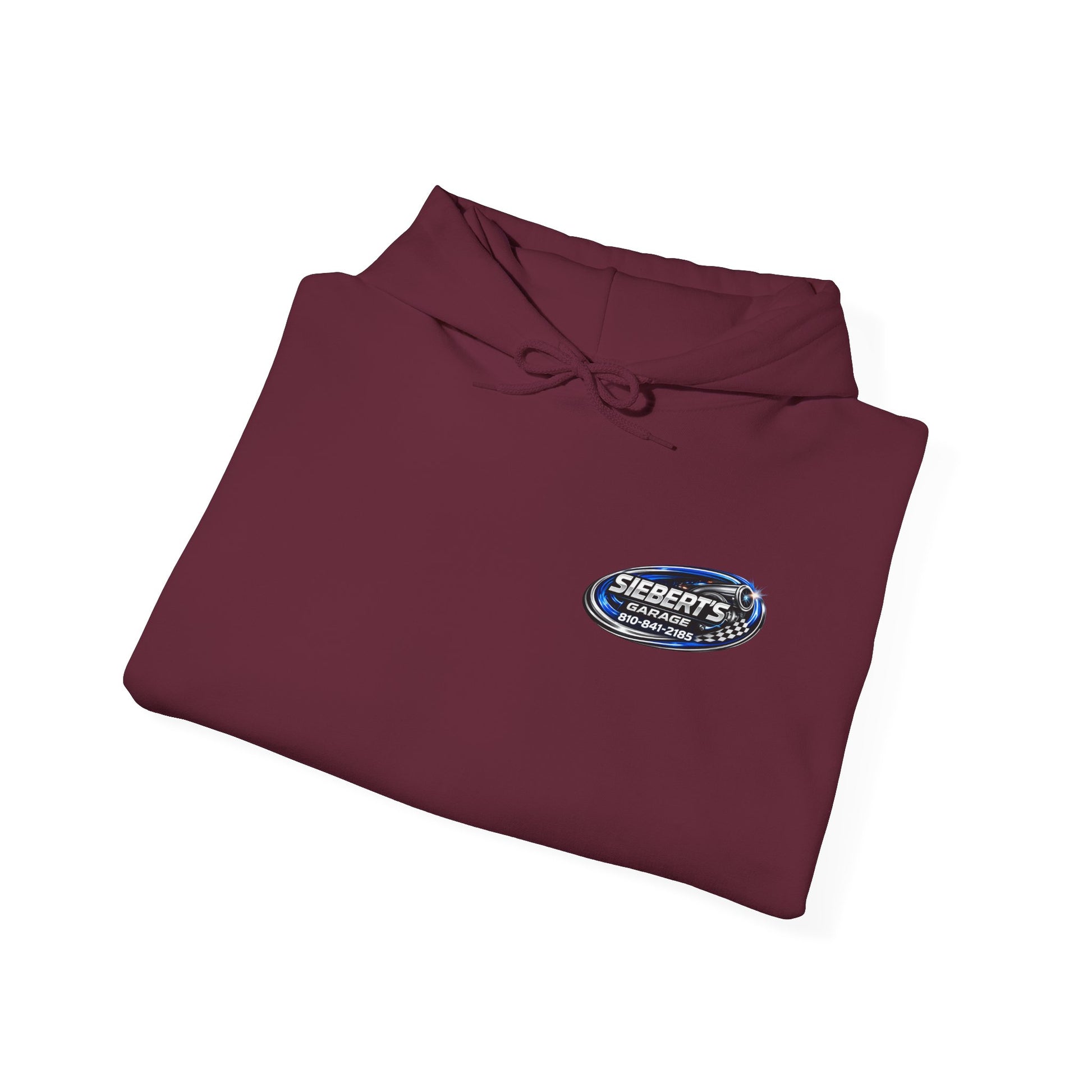 Siebert's Garage Logo Hoodie — Retro Neon Car Shop Pullover