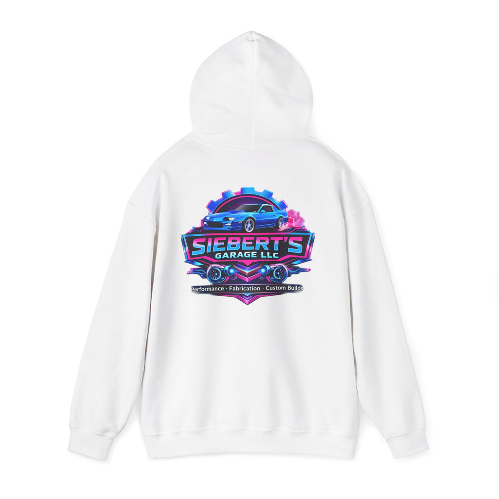 Siebert's Garage Logo Hoodie — Retro Neon Car Shop Pullover
