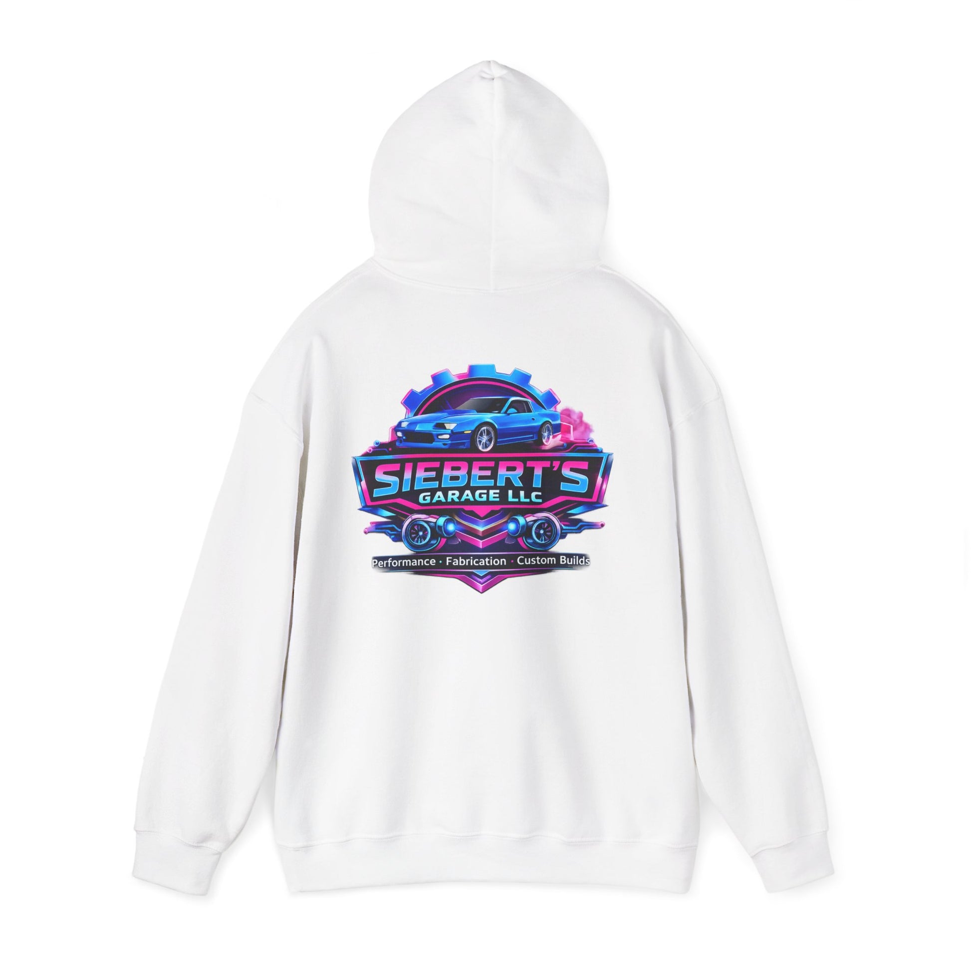 Siebert's Garage Logo Hoodie — Retro Neon Car Shop Pullover