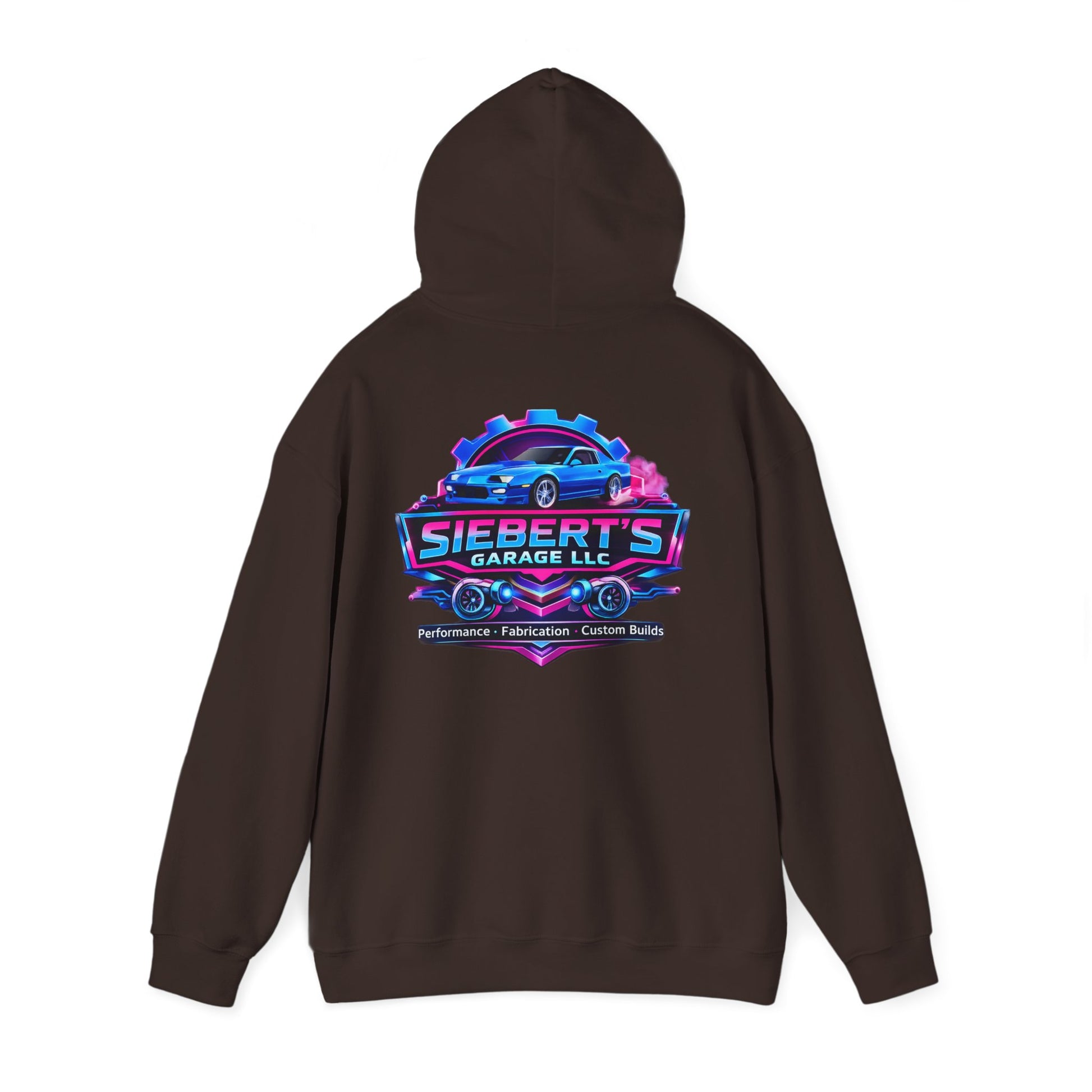 Siebert's Garage Logo Hoodie — Retro Neon Car Shop Pullover