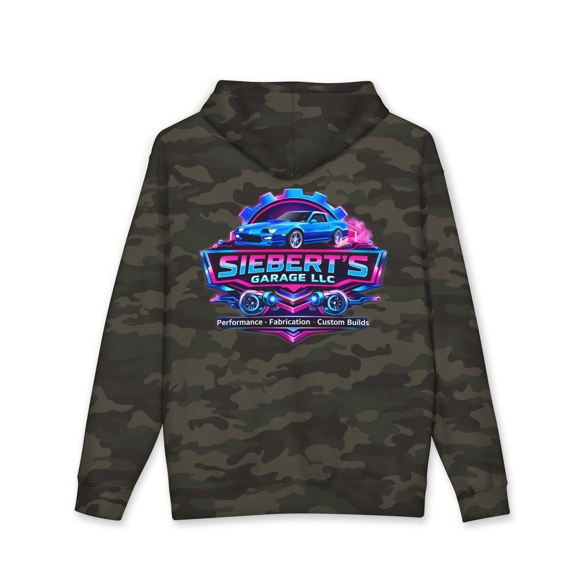 Siebert's Garage Hoodie — Retro Neon Car Performance & Custom Builds Sweatshirt