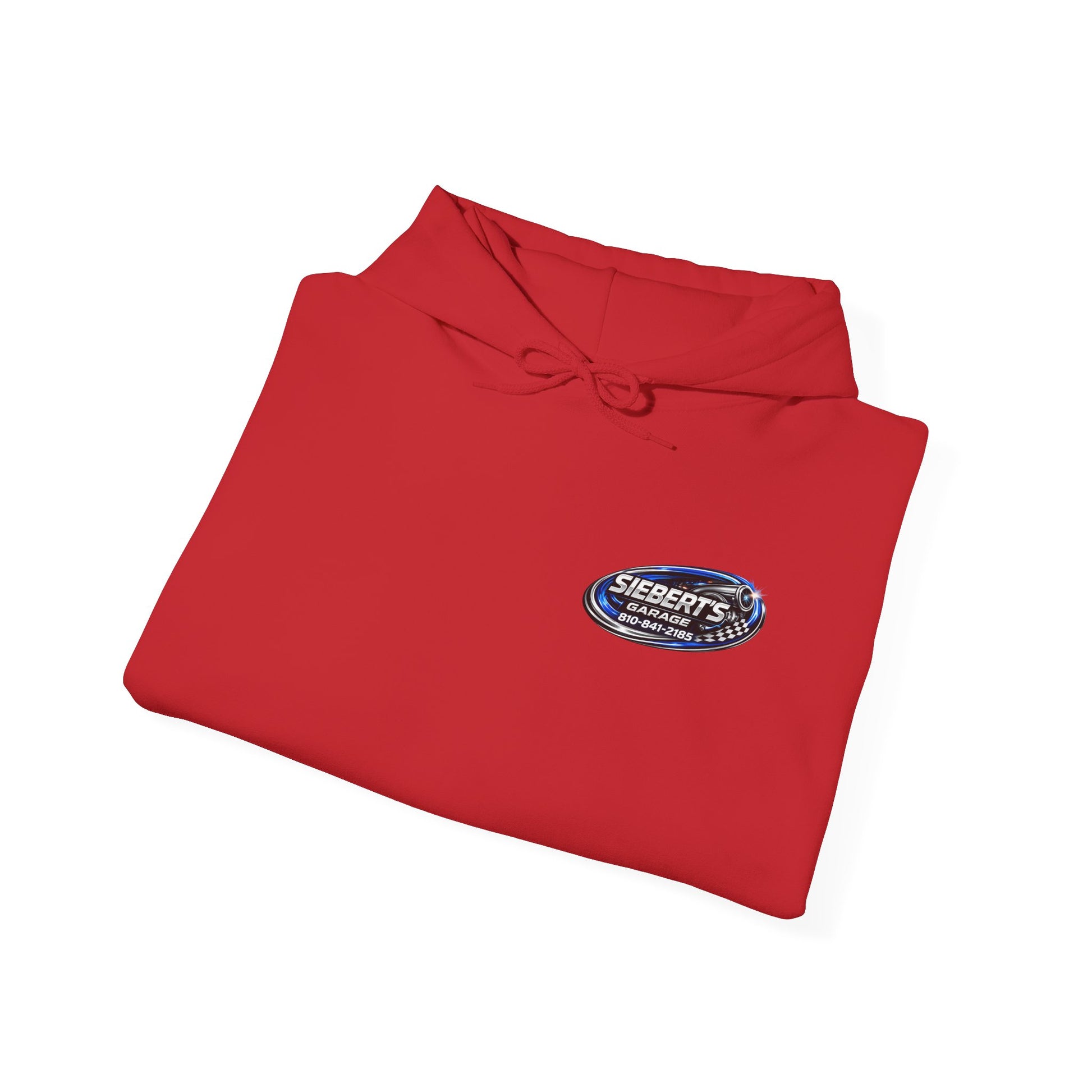 Siebert's Garage Logo Hoodie — Retro Neon Car Shop Pullover