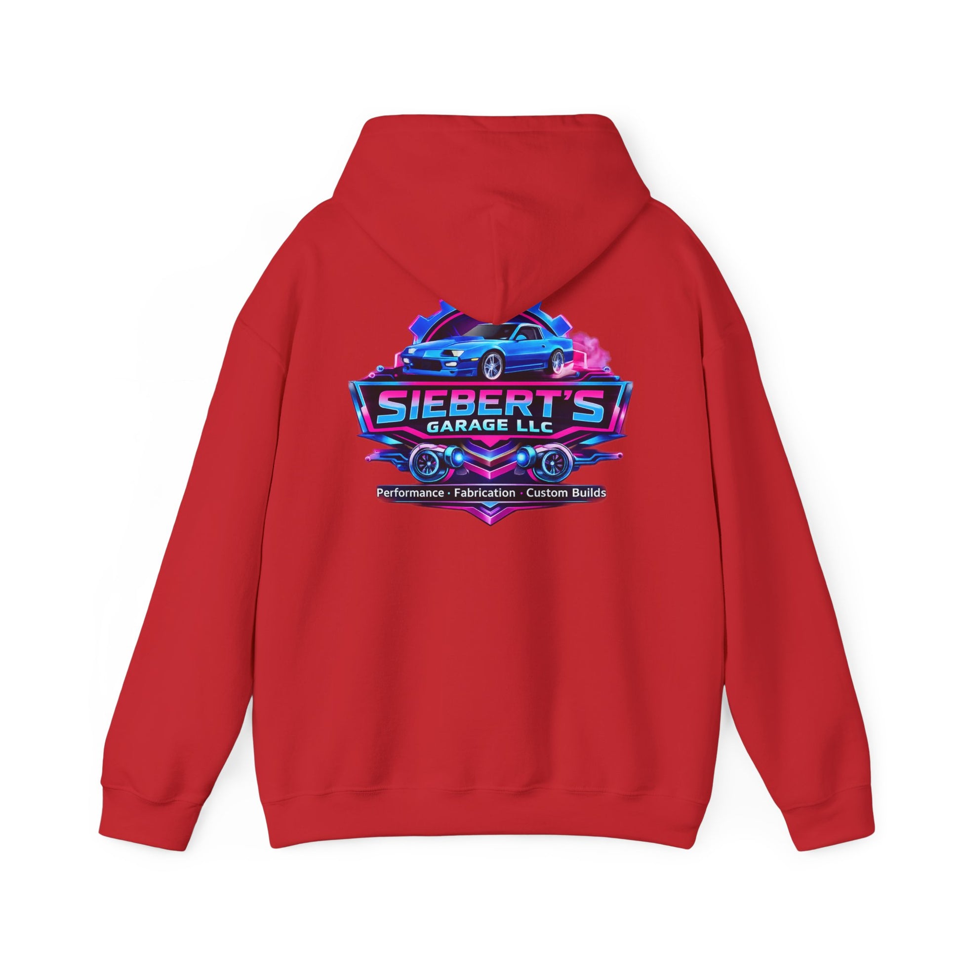 Siebert's Garage Logo Hoodie — Retro Neon Car Shop Pullover