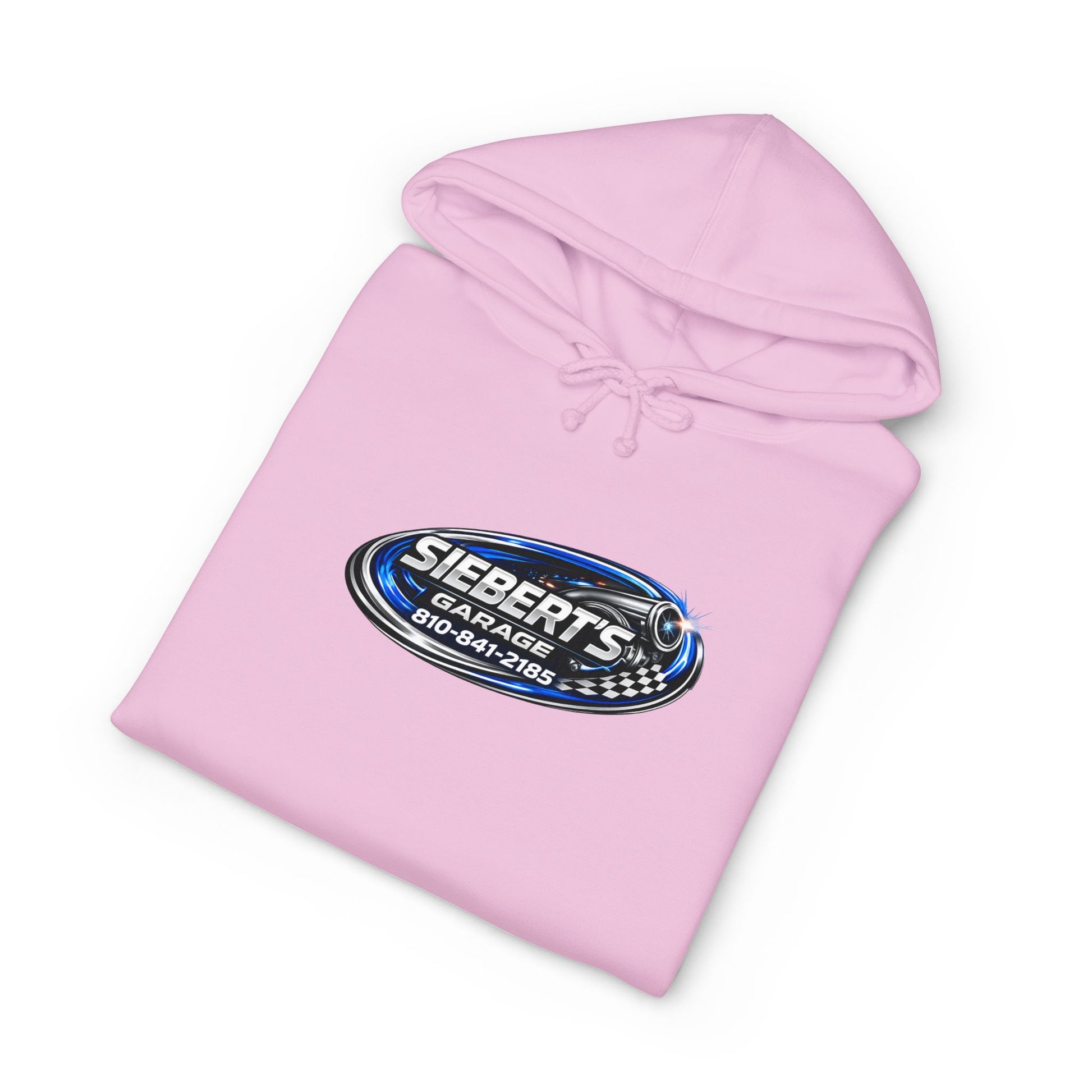 Siebert's Garage Hoodie — Retro Neon Car Performance & Custom Builds Sweatshirt