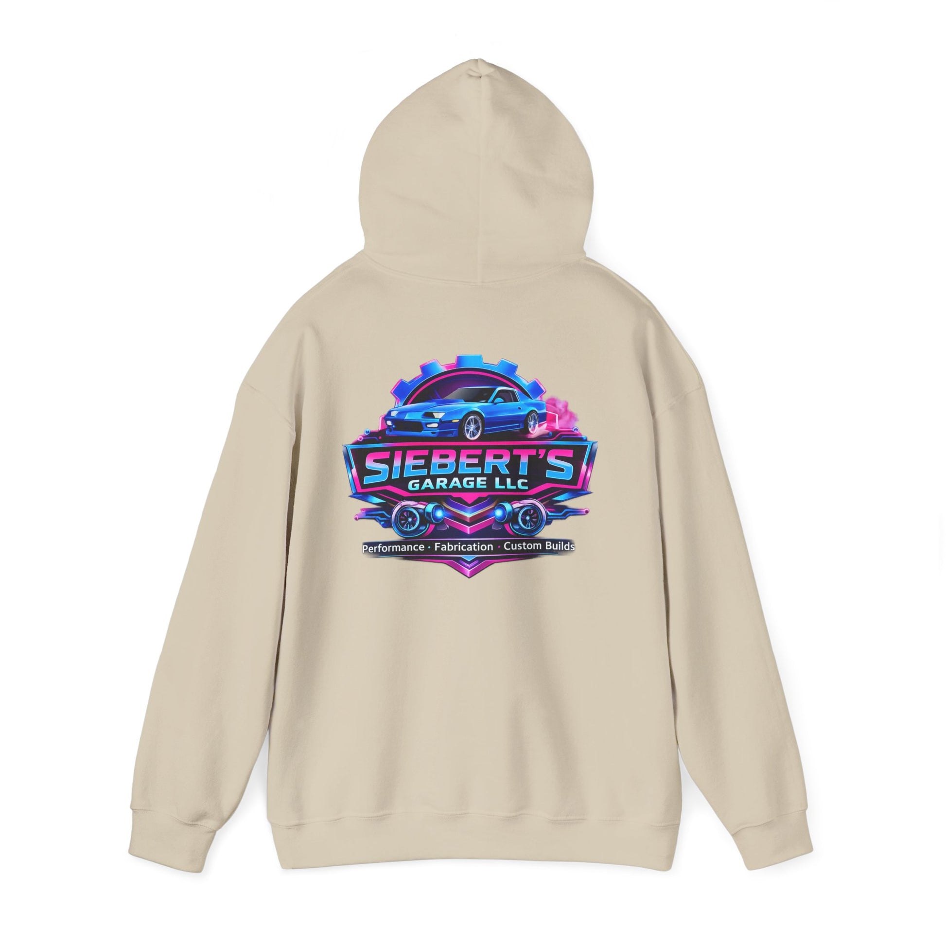 Siebert's Garage Logo Hoodie — Retro Neon Car Shop Pullover