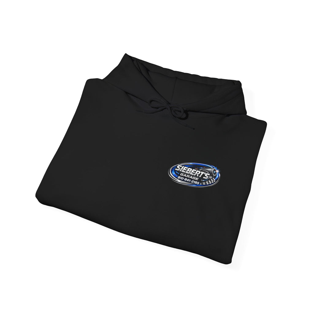 Siebert's Garage Logo Hoodie — Retro Neon Car Shop Pullover