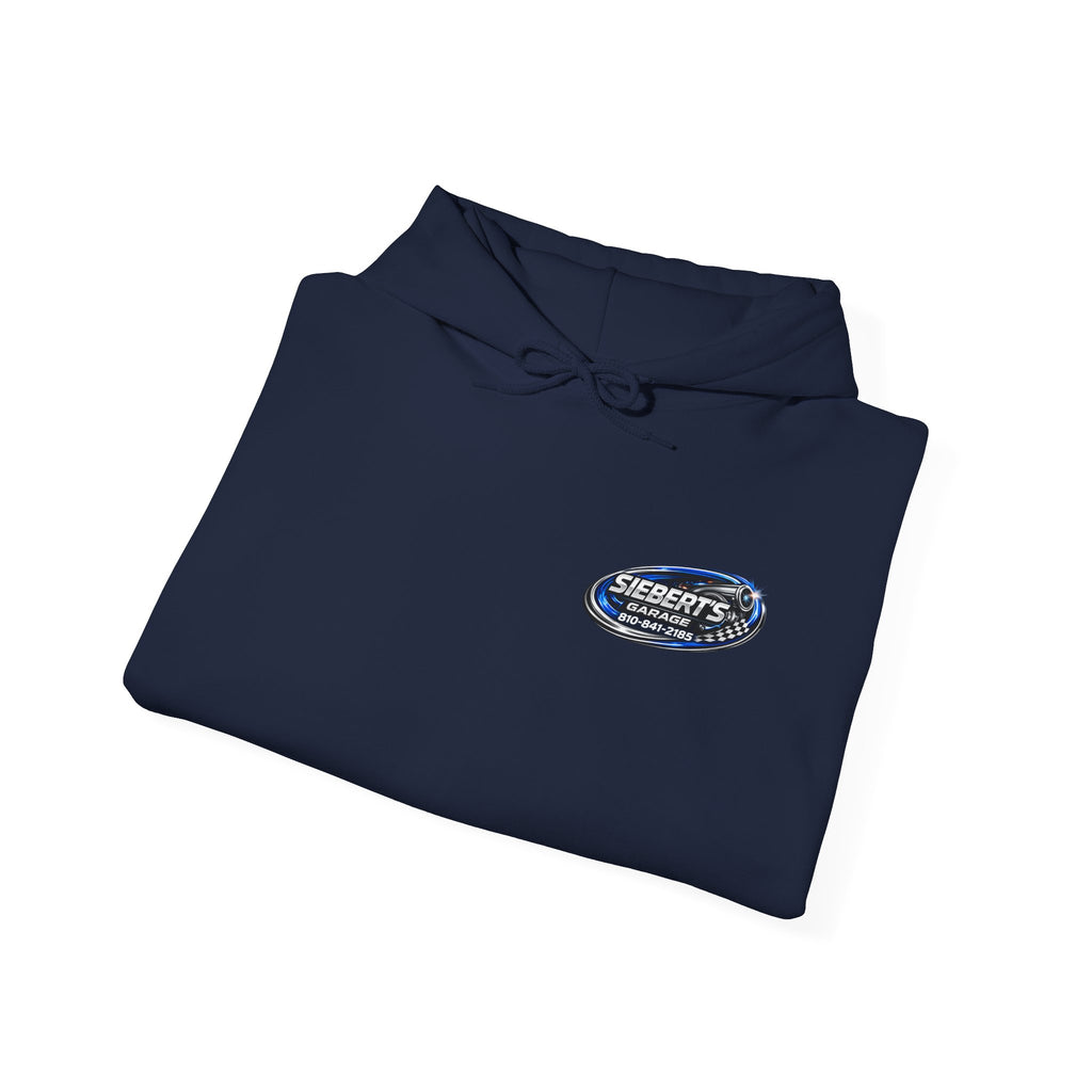Siebert's Garage Logo Hoodie — Retro Neon Car Shop Pullover