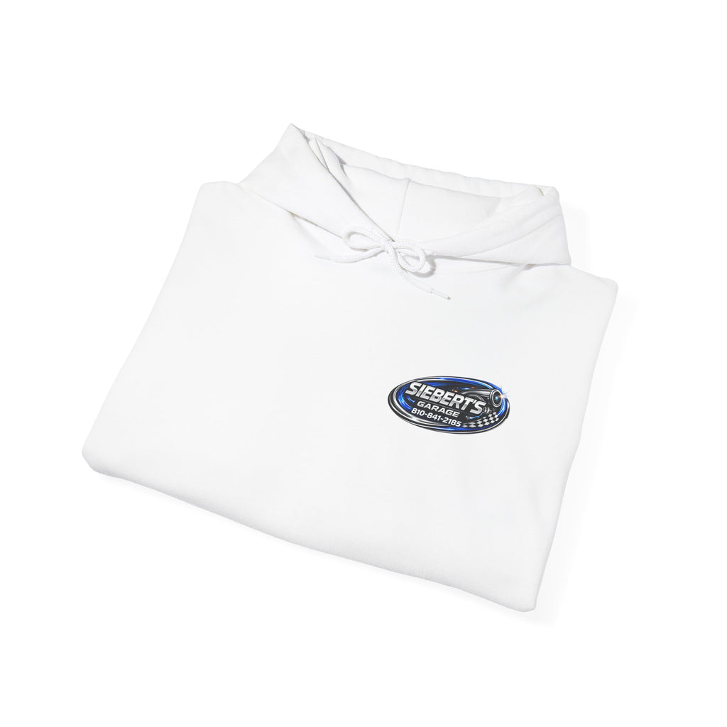 Siebert's Garage Logo Hoodie — Retro Neon Car Shop Pullover