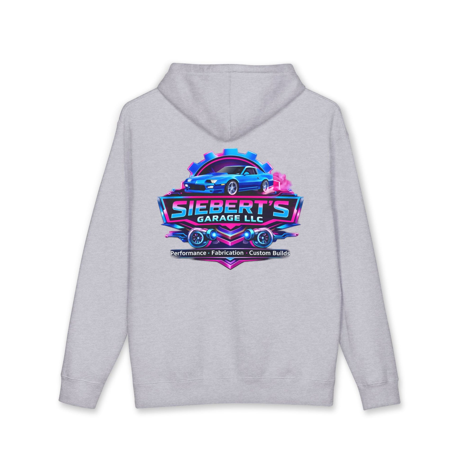 Siebert's Garage Hoodie — Retro Neon Car Performance & Custom Builds Sweatshirt