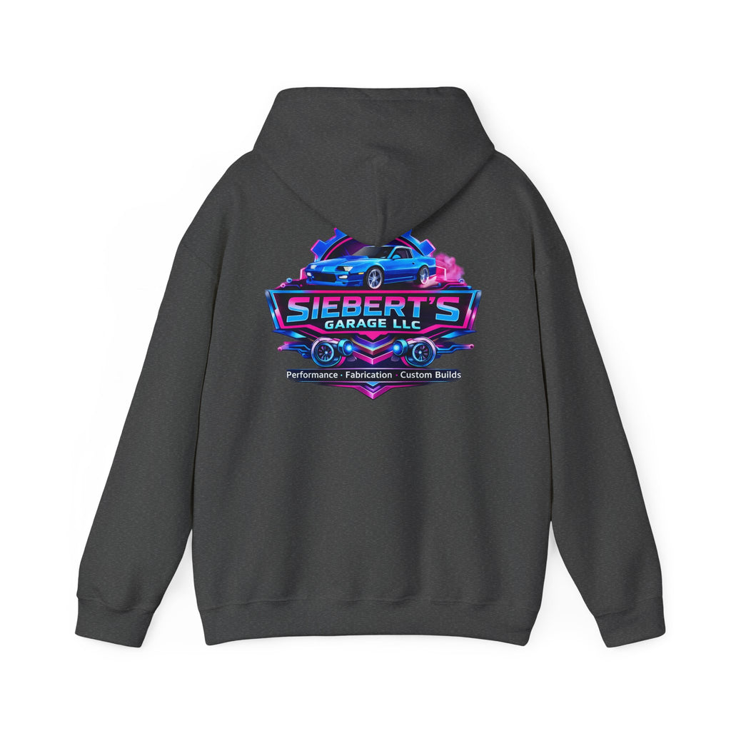 Siebert's Garage Logo Hoodie — Retro Neon Car Shop Pullover
