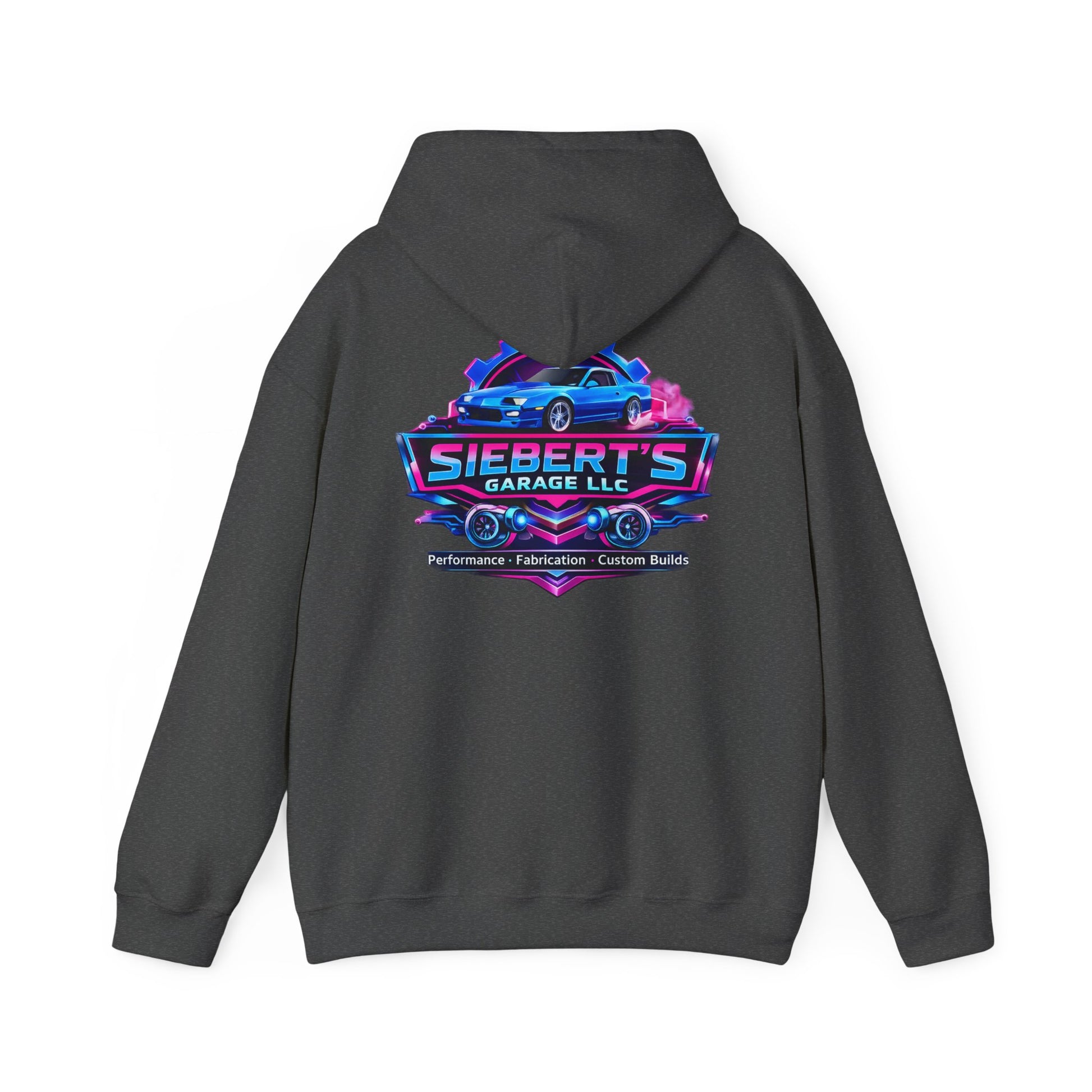 Siebert's Garage Logo Hoodie — Retro Neon Car Shop Pullover
