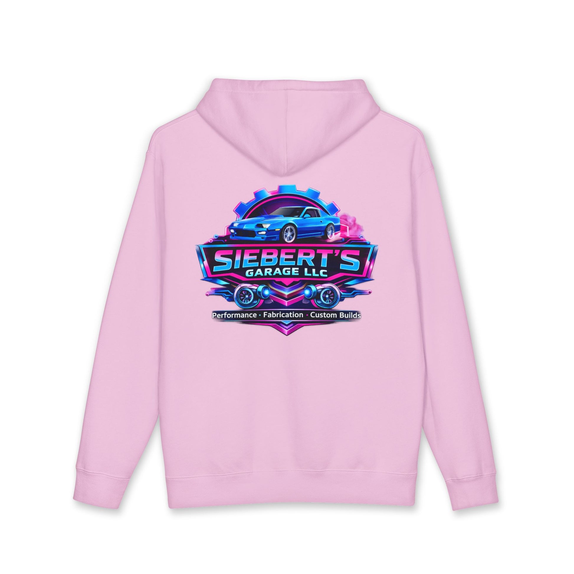 Siebert's Garage Hoodie — Retro Neon Car Performance & Custom Builds Sweatshirt