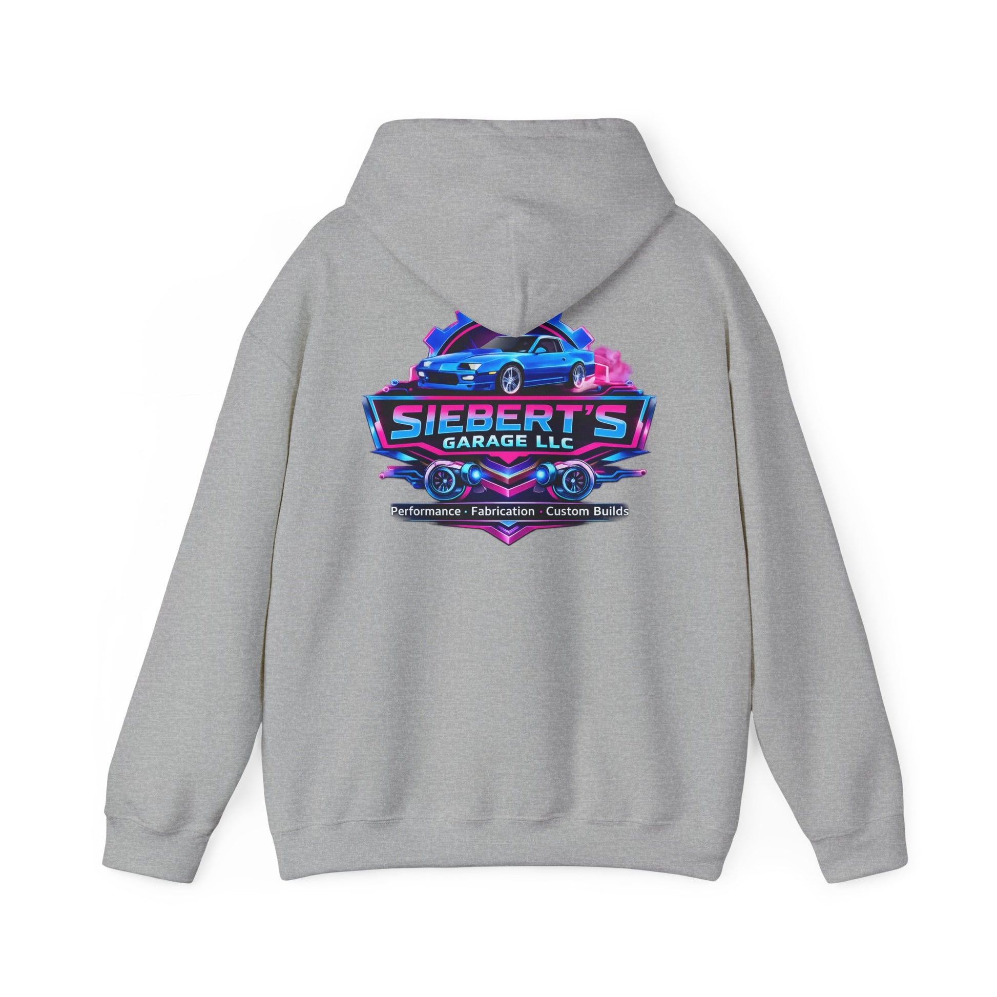 Siebert's Garage Logo Hoodie — Retro Neon Car Shop Pullover