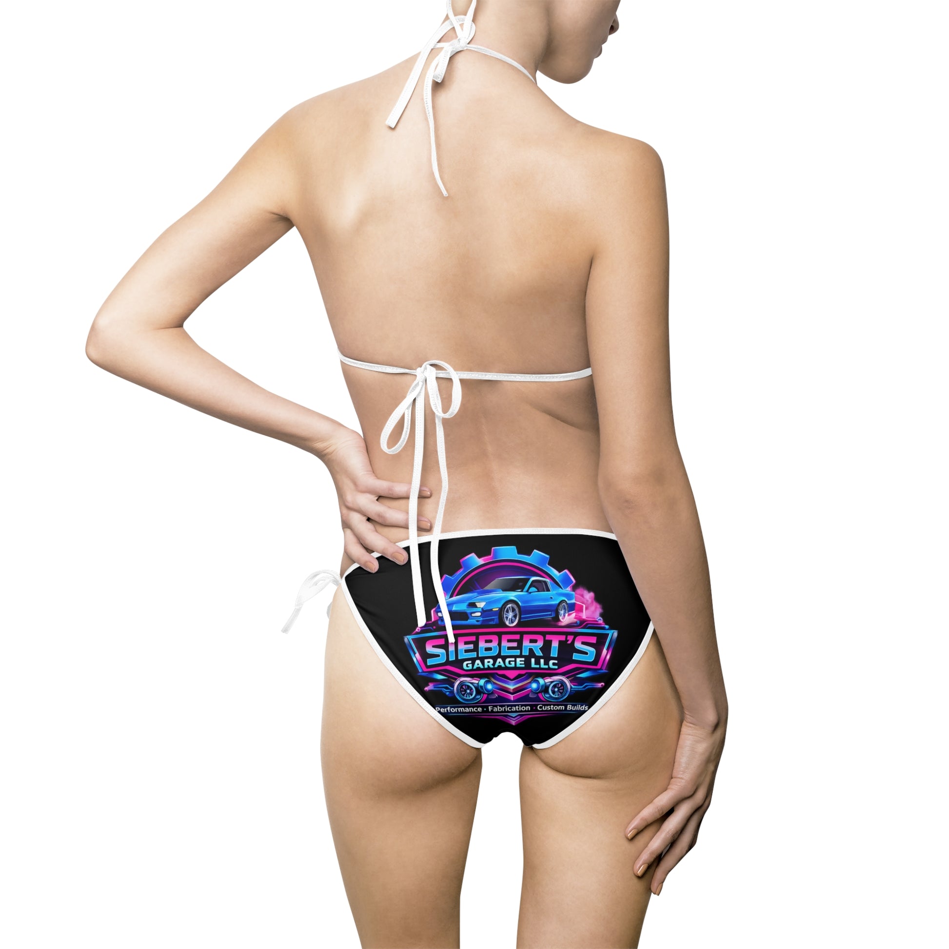 Retro Wave Bikini Swimsuit — 'Sierra's' Neon Sunset Triangle Top & Tie-Side Bottoms