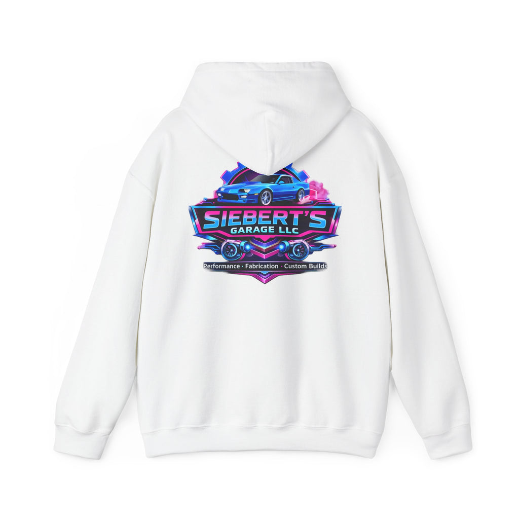 Siebert's Garage Logo Hoodie — Retro Neon Car Shop Pullover