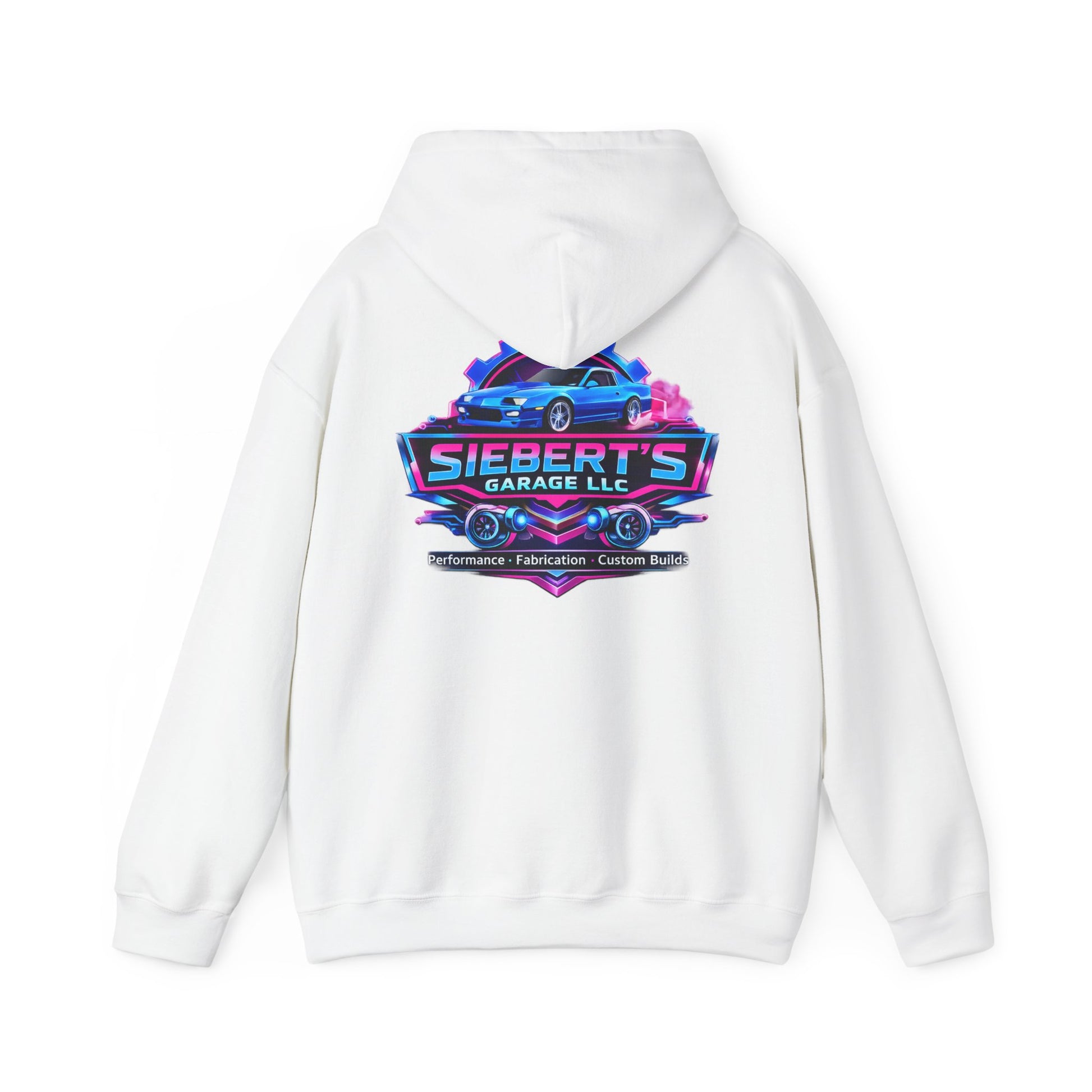 Siebert's Garage Logo Hoodie — Retro Neon Car Shop Pullover