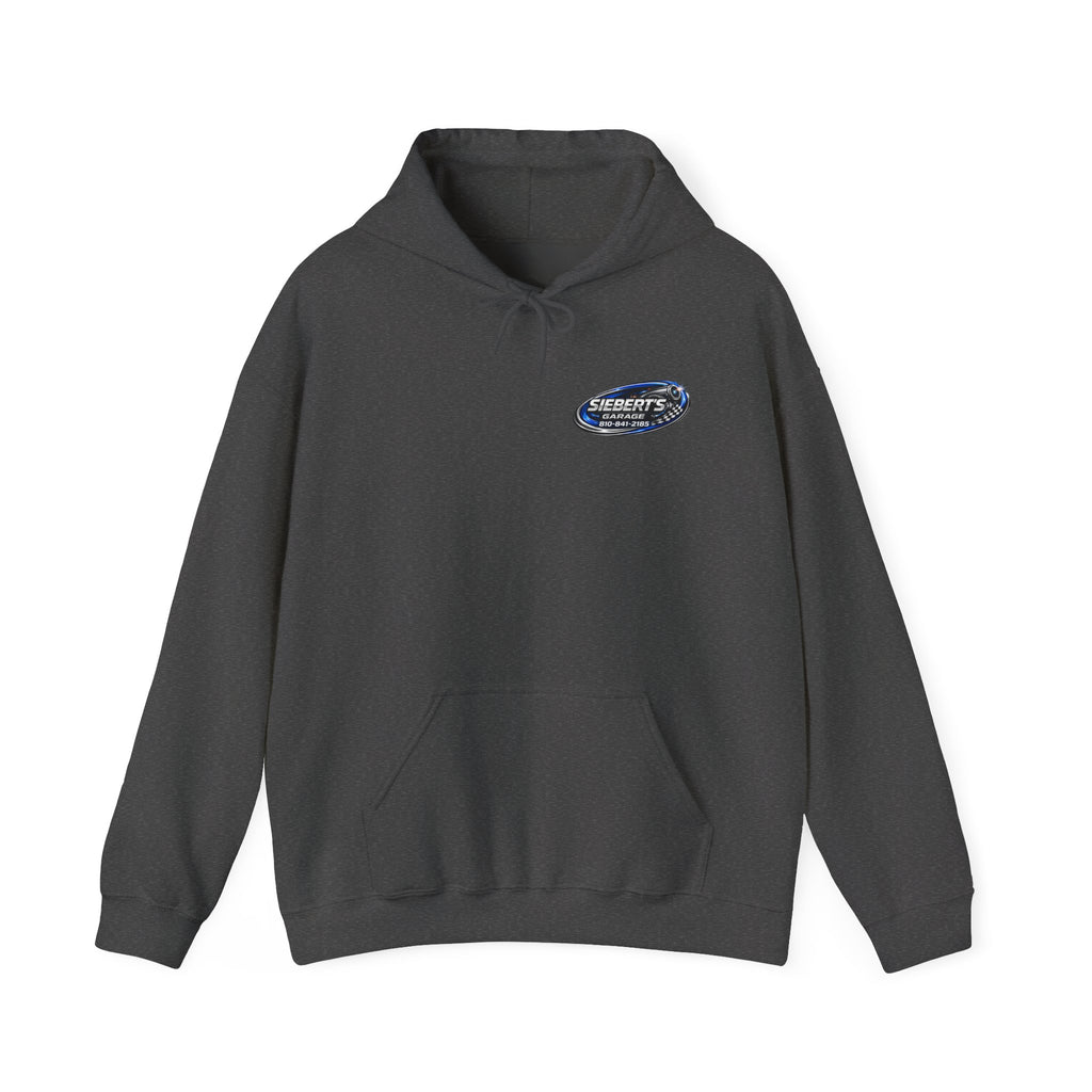 Siebert's Garage Logo Hoodie — Retro Neon Car Shop Pullover