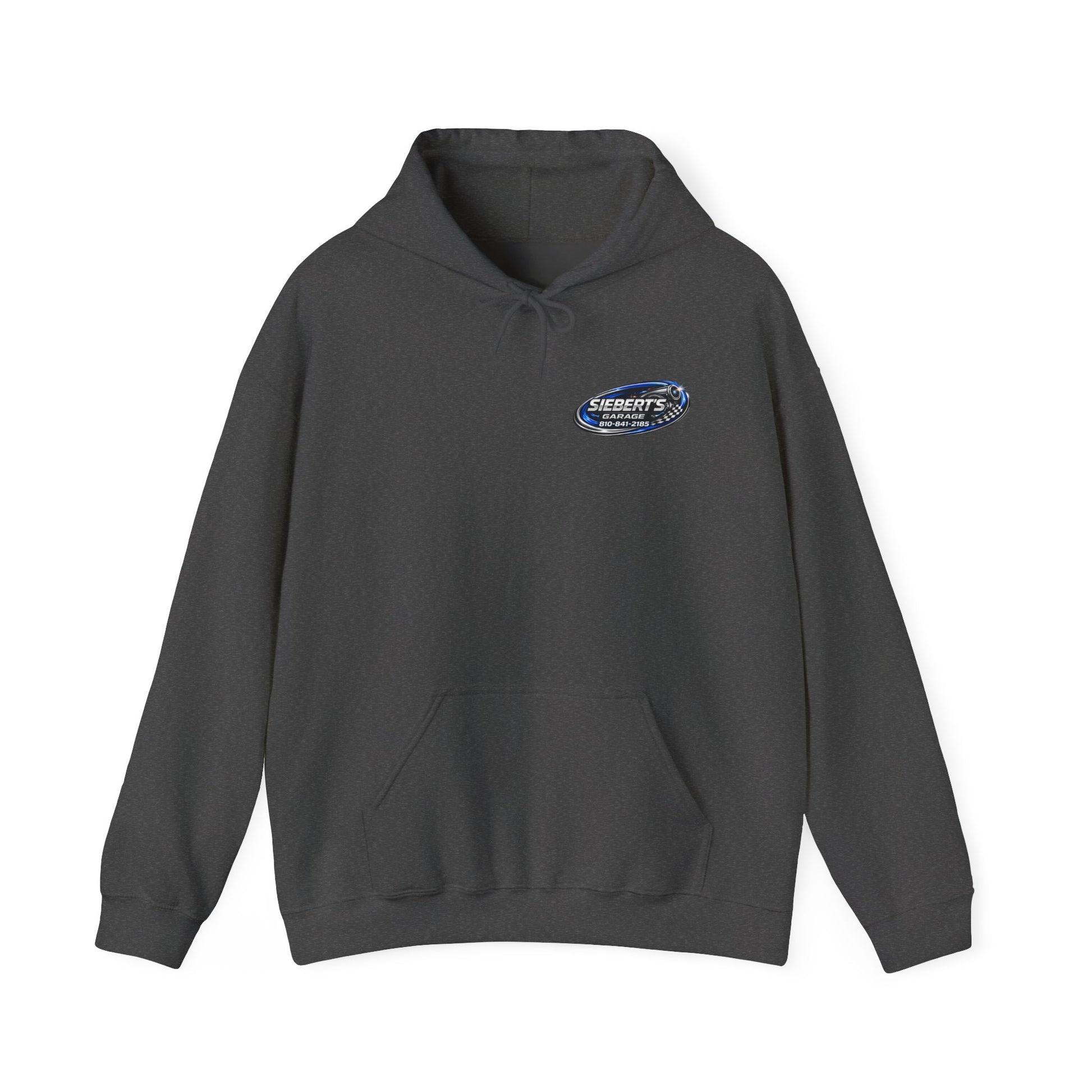 Siebert's Garage Logo Hoodie — Retro Neon Car Shop Pullover