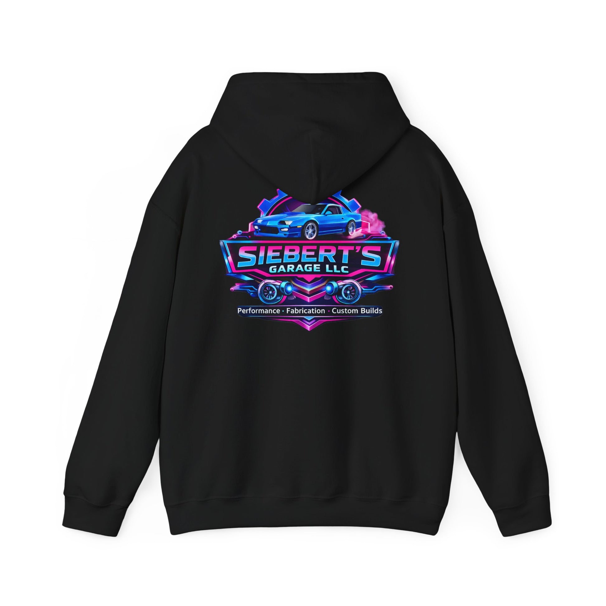 Siebert's Garage Logo Hoodie — Retro Neon Car Shop Pullover