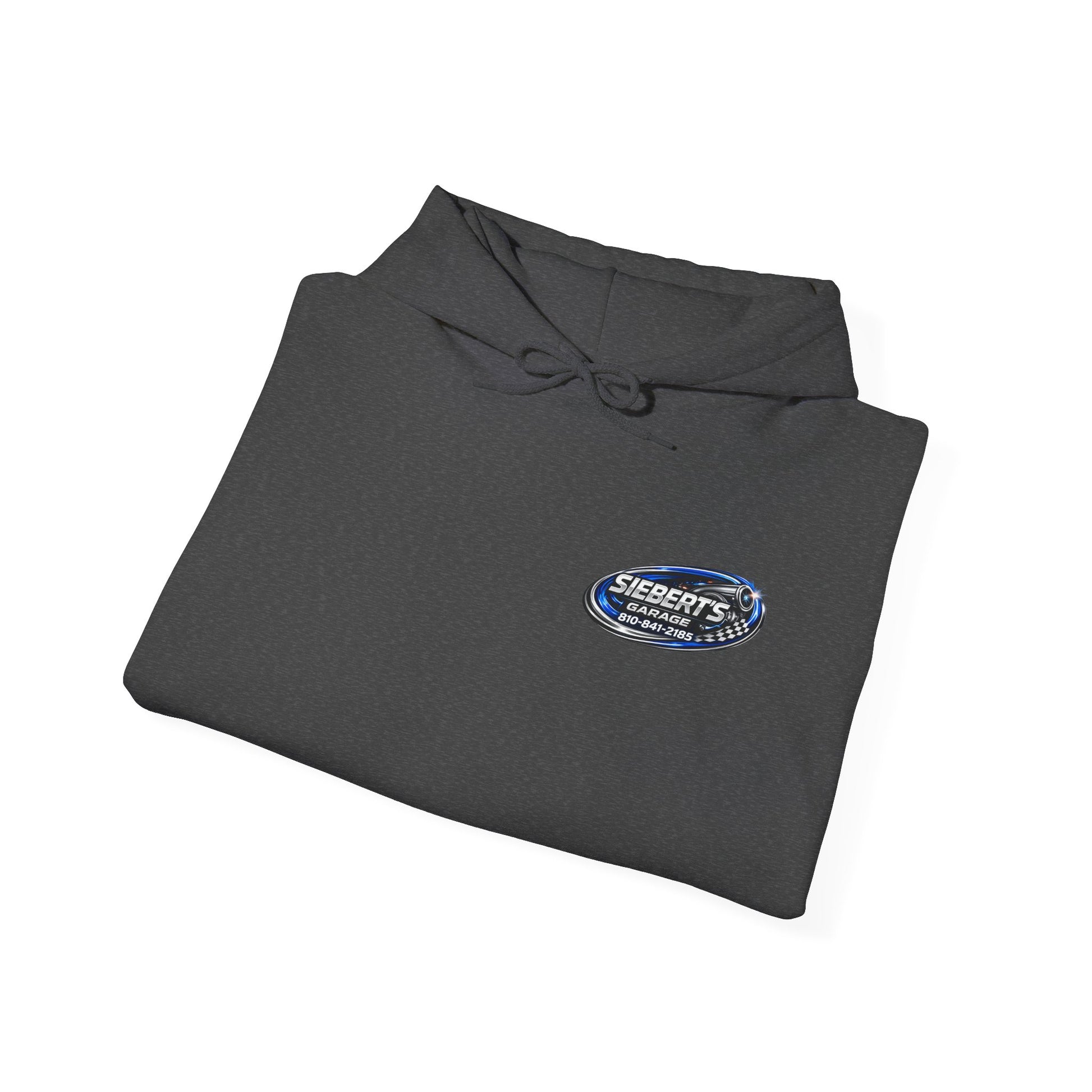 Siebert's Garage Logo Hoodie — Retro Neon Car Shop Pullover