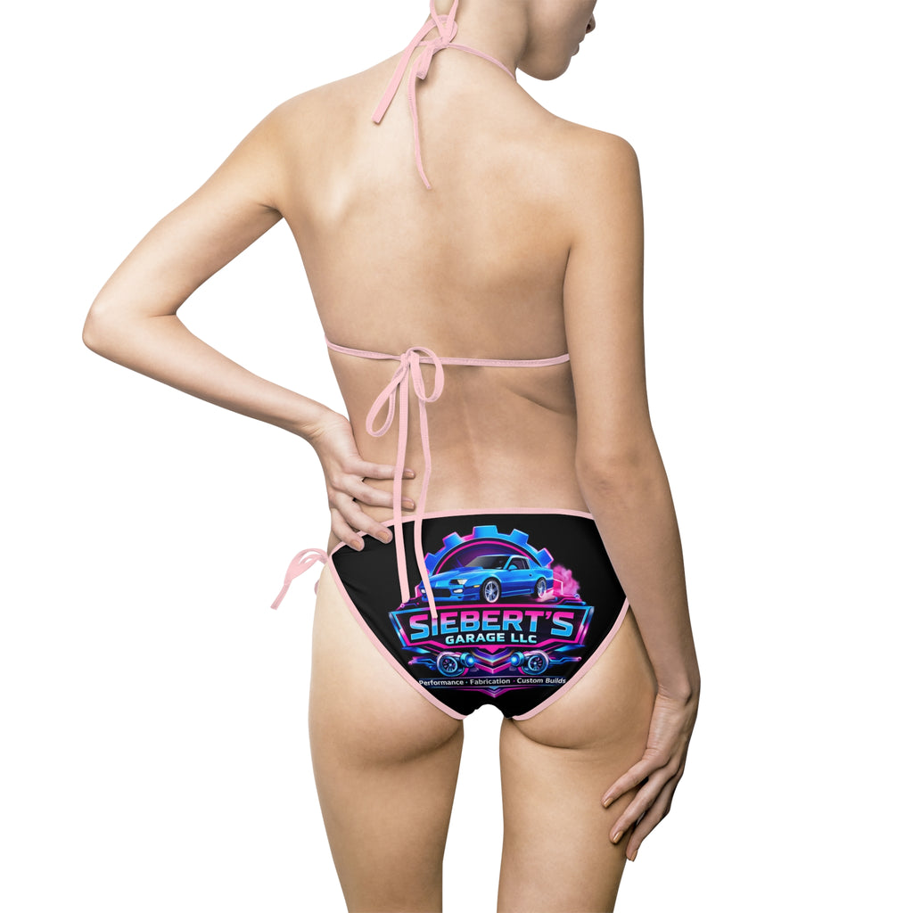 Retro Wave Bikini Swimsuit — 'Sierra's' Neon Sunset Triangle Top & Tie-Side Bottoms