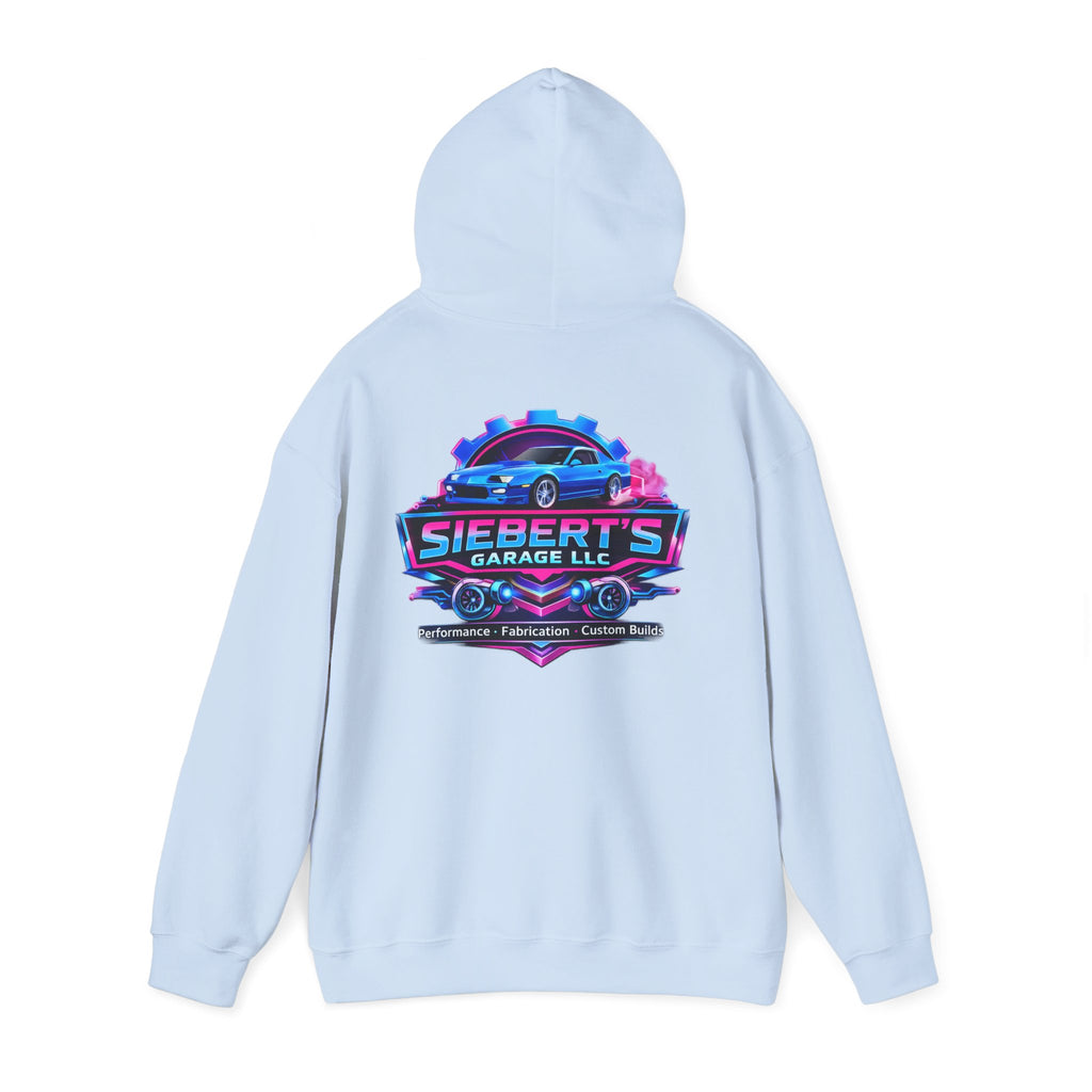 Siebert's Garage Logo Hoodie — Retro Neon Car Shop Pullover