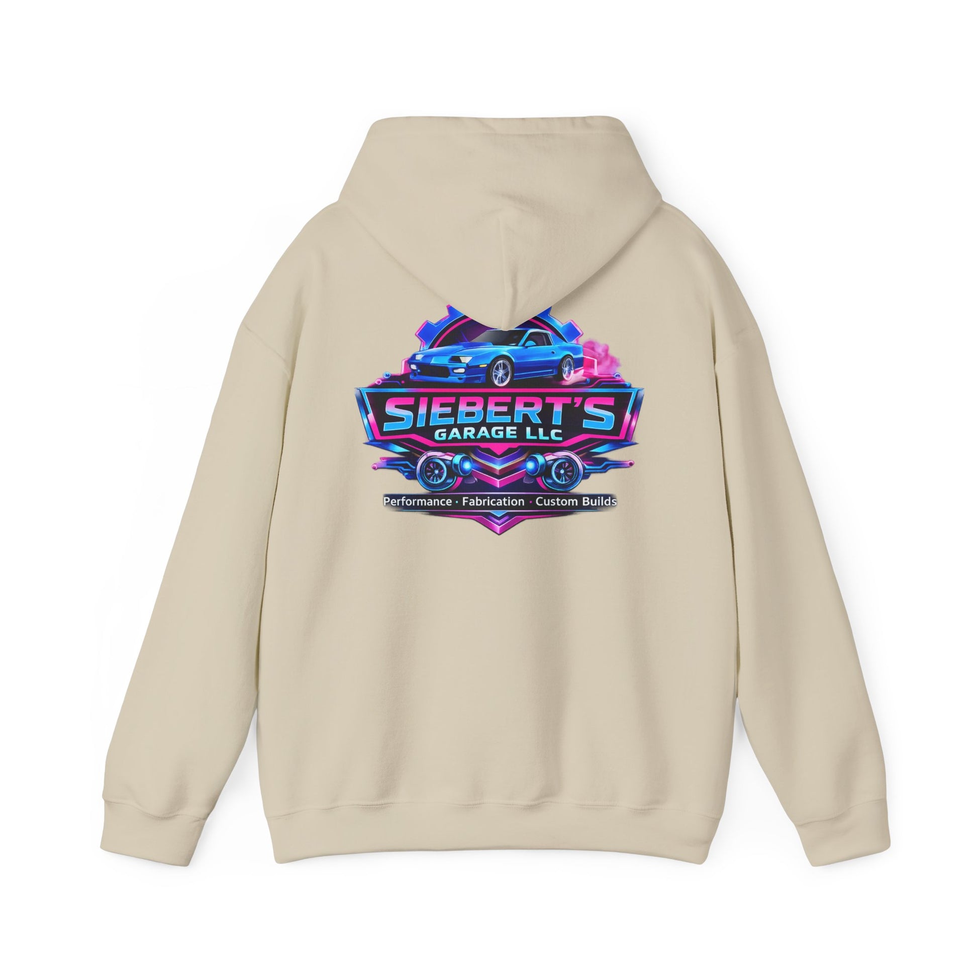 Siebert's Garage Logo Hoodie — Retro Neon Car Shop Pullover