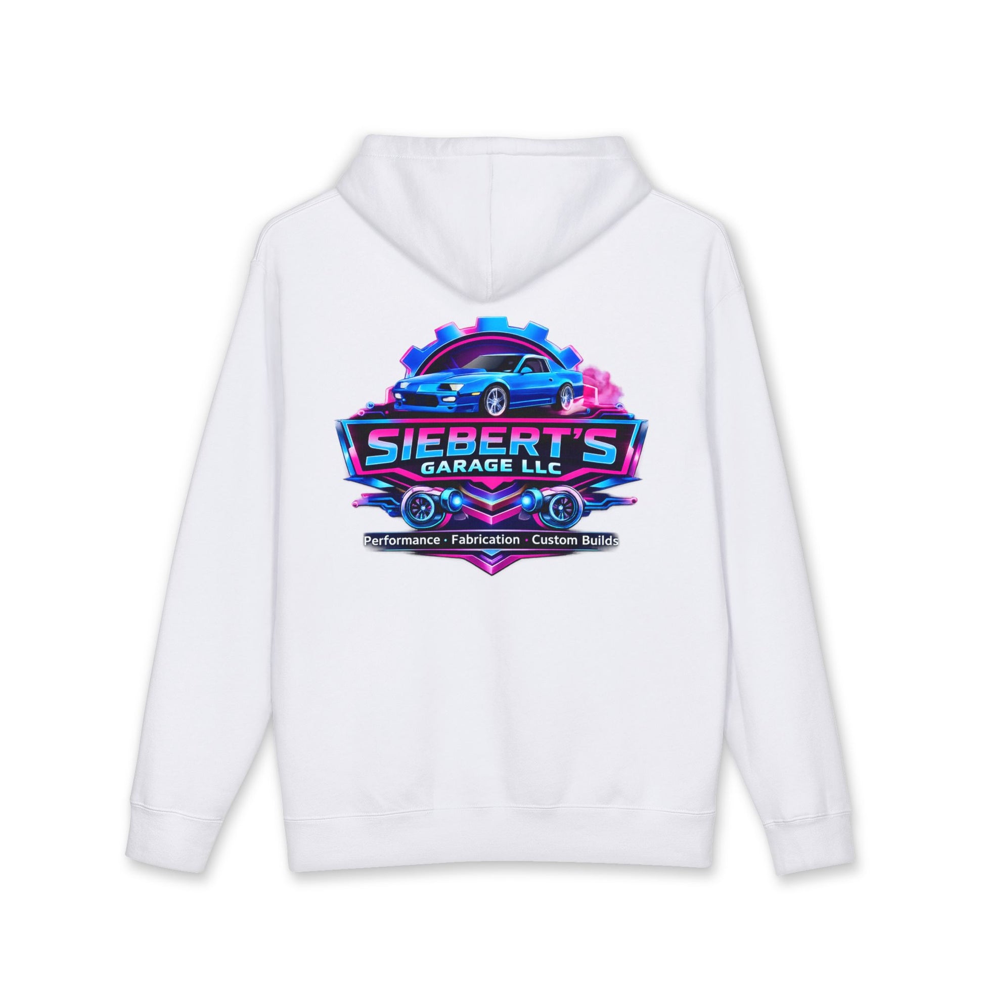 Siebert's Garage Hoodie — Retro Neon Car Performance & Custom Builds Sweatshirt