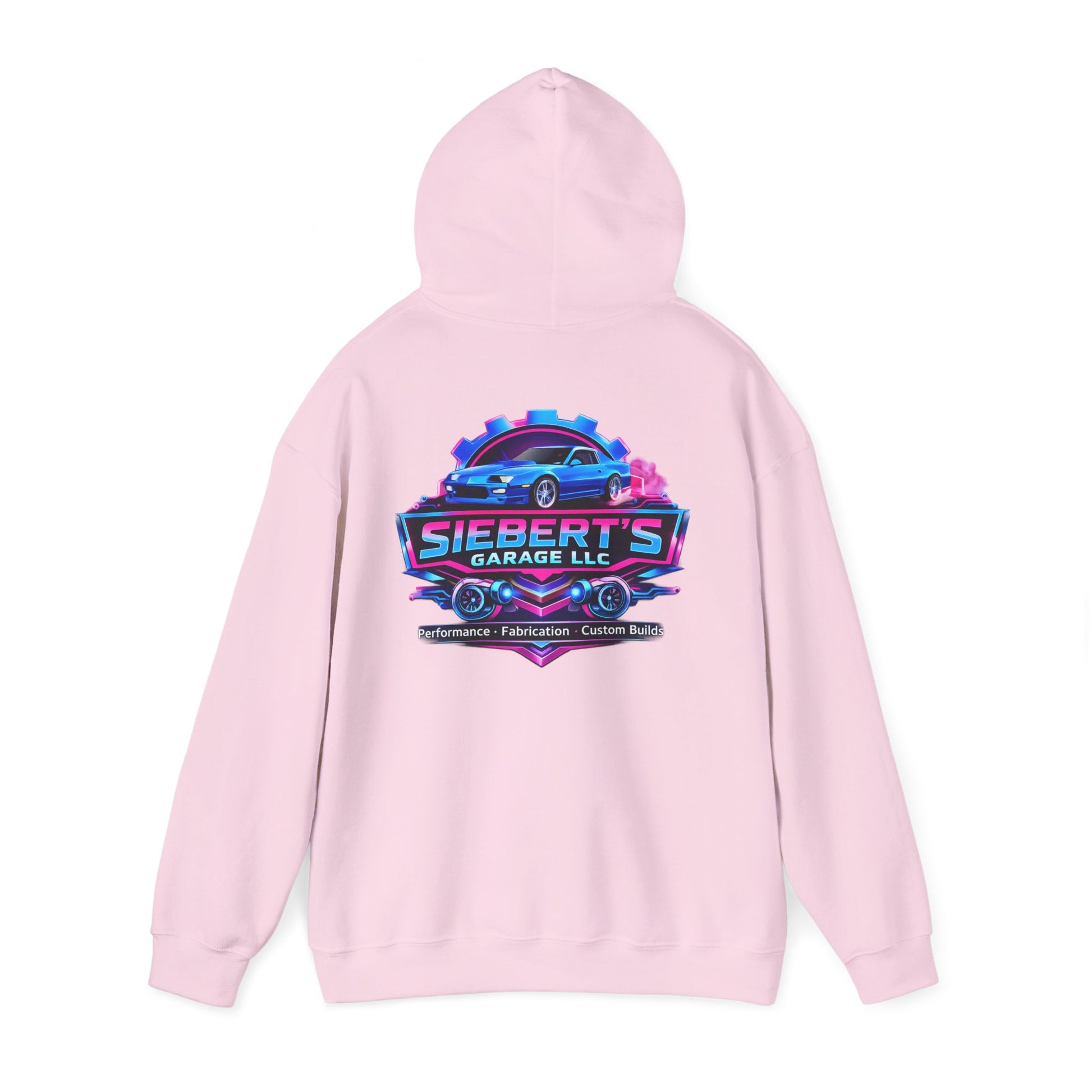 Siebert's Garage Logo Hoodie — Retro Neon Car Shop Pullover