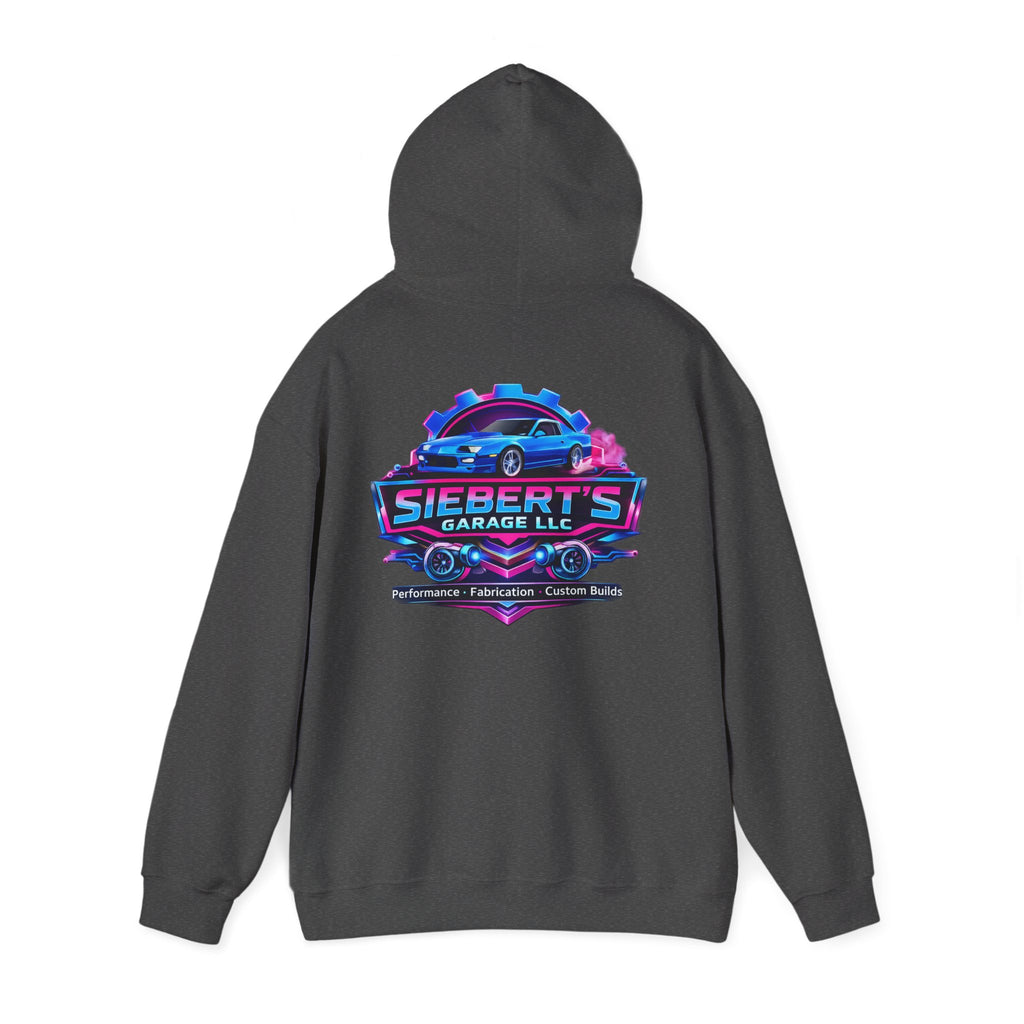 Siebert's Garage Logo Hoodie — Retro Neon Car Shop Pullover