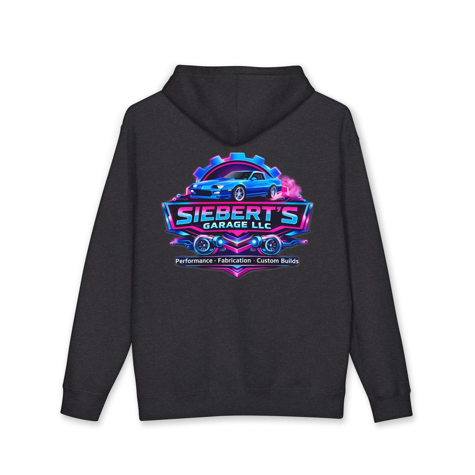 Siebert's Garage Hoodie — Retro Neon Car Performance & Custom Builds Sweatshirt