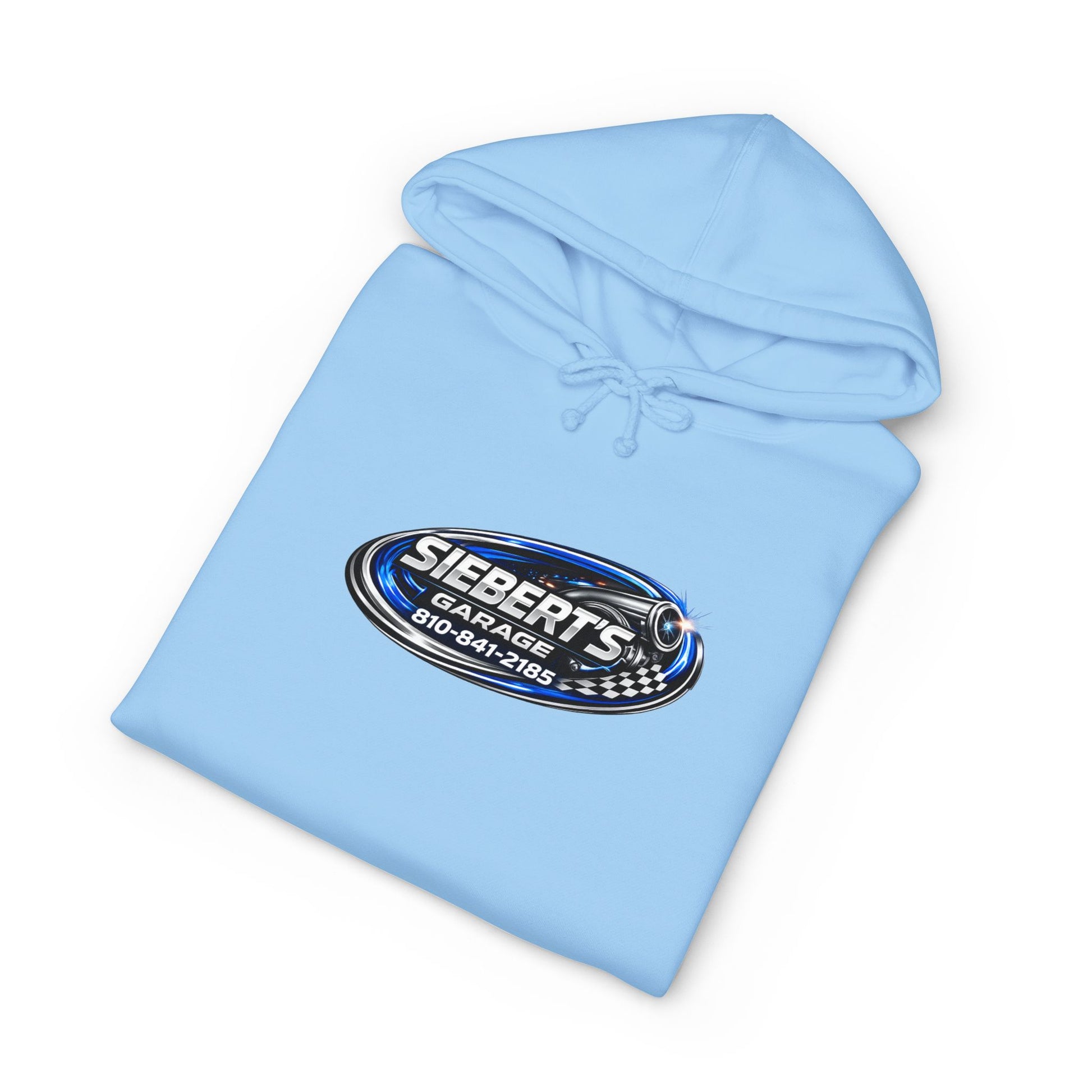 Siebert's Garage Hoodie — Retro Neon Car Performance & Custom Builds Sweatshirt