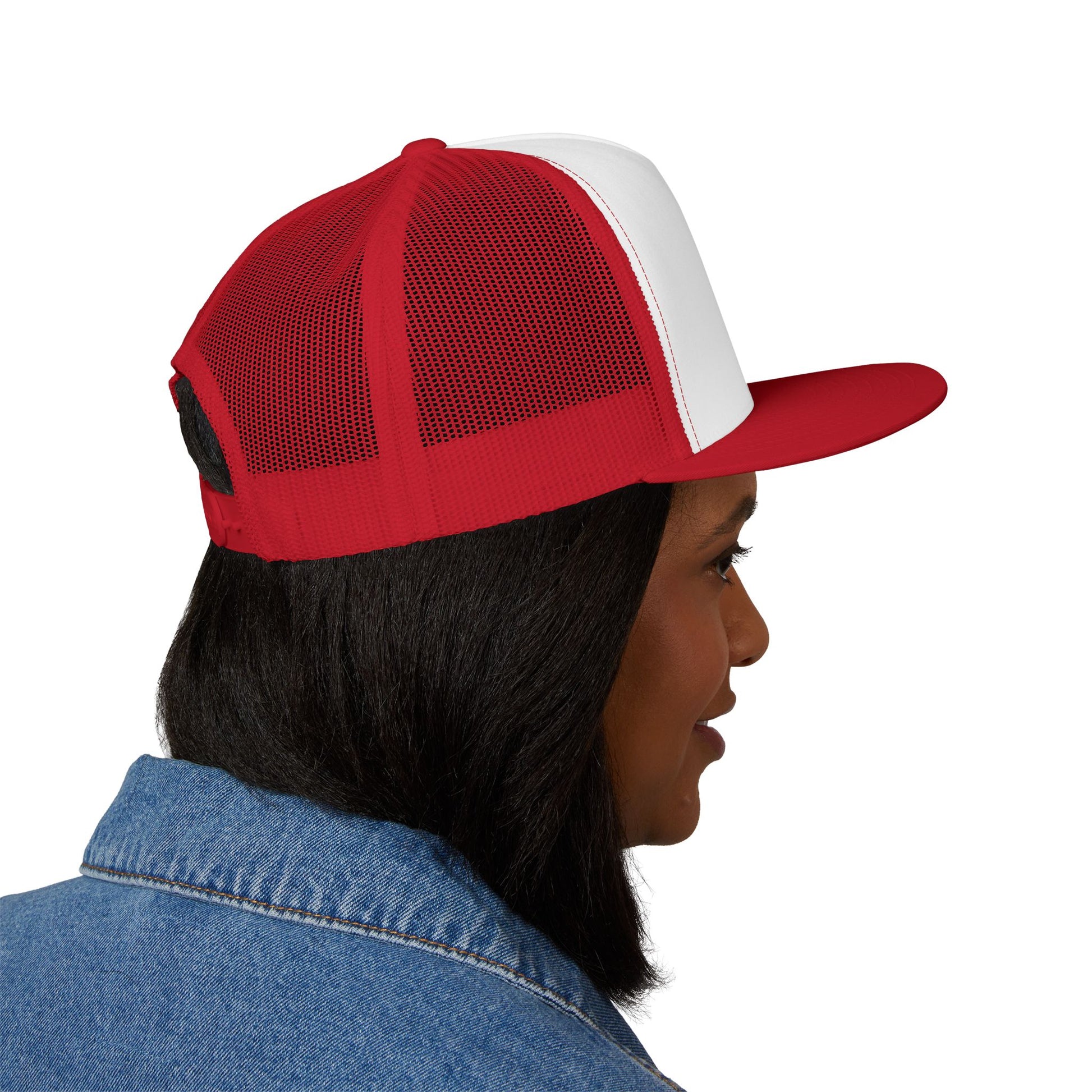 Red Embroidered 5 Panel Trucker Cap, Cool Summer Hat, Personalized Gift, Casual Style, Festival Accessory, Outdoor Gear