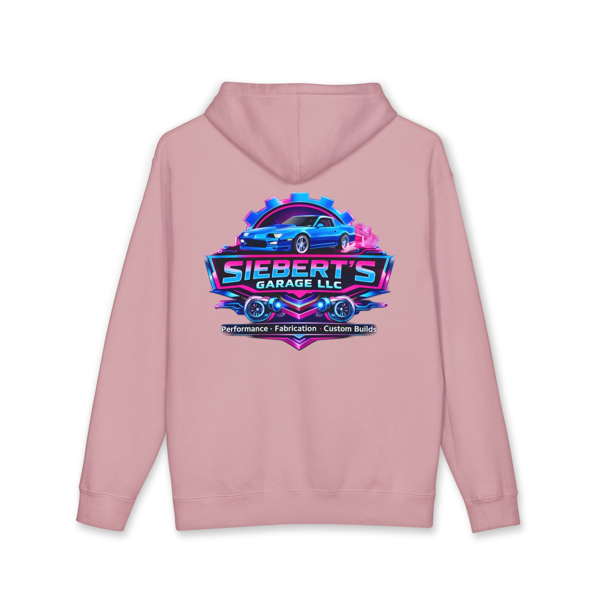 Siebert's Garage Hoodie — Retro Neon Car Performance & Custom Builds Sweatshirt