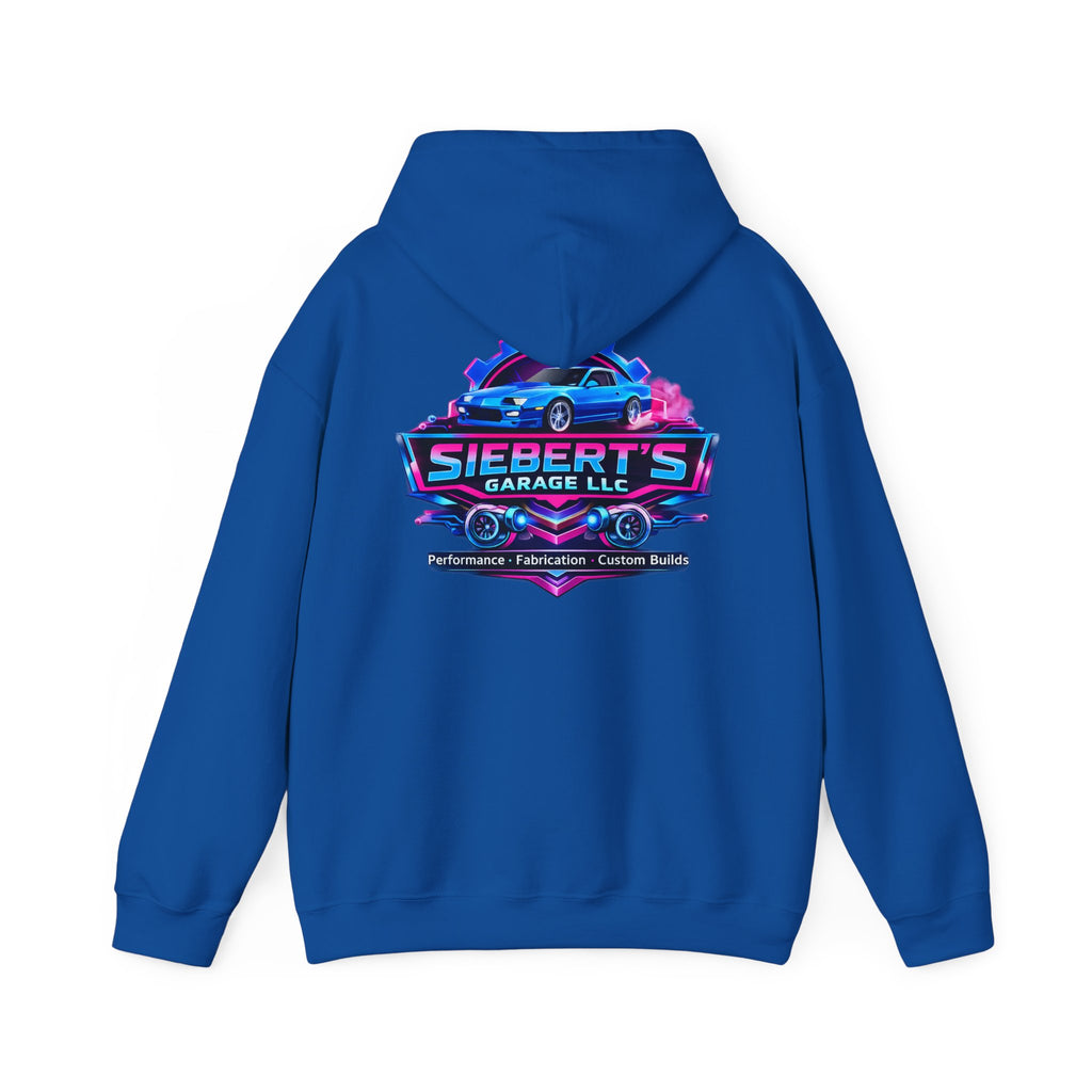 Siebert's Garage Logo Hoodie — Retro Neon Car Shop Pullover