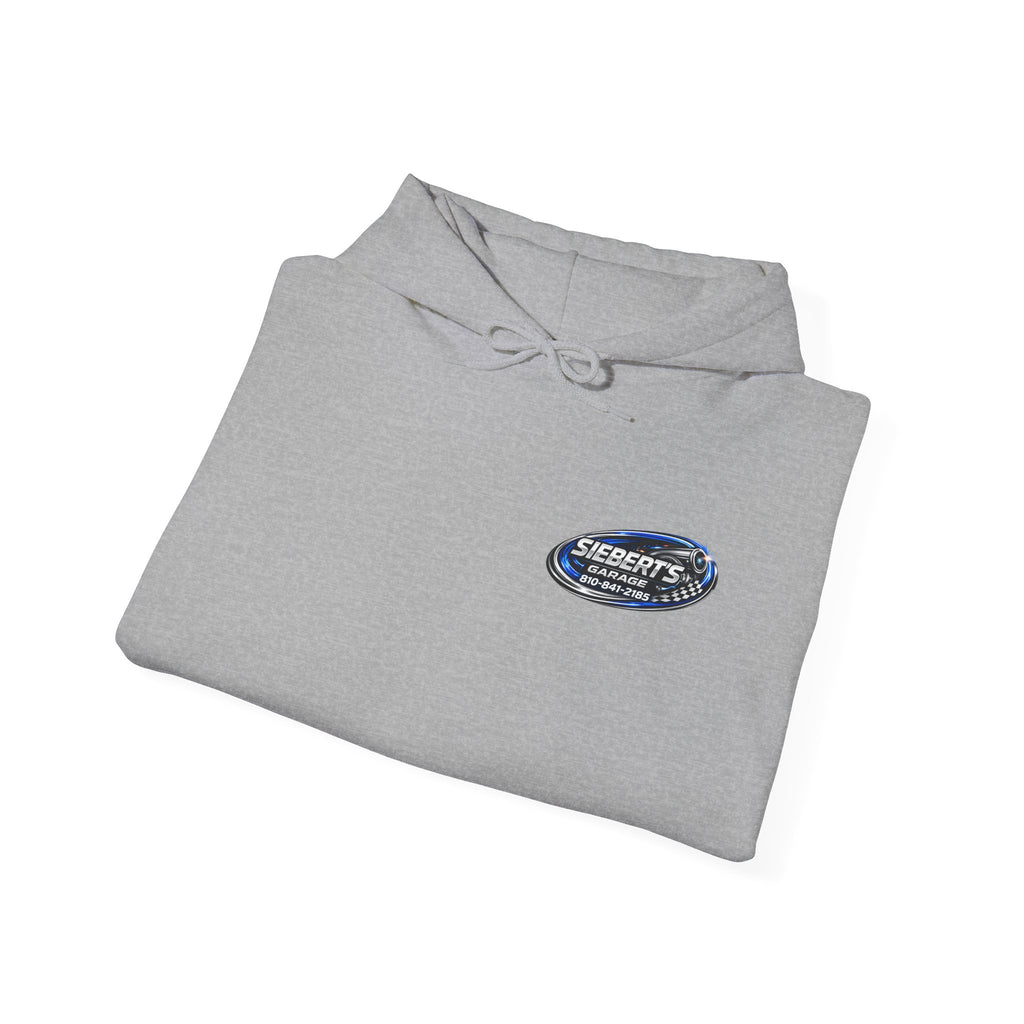 Siebert's Garage Logo Hoodie — Retro Neon Car Shop Pullover