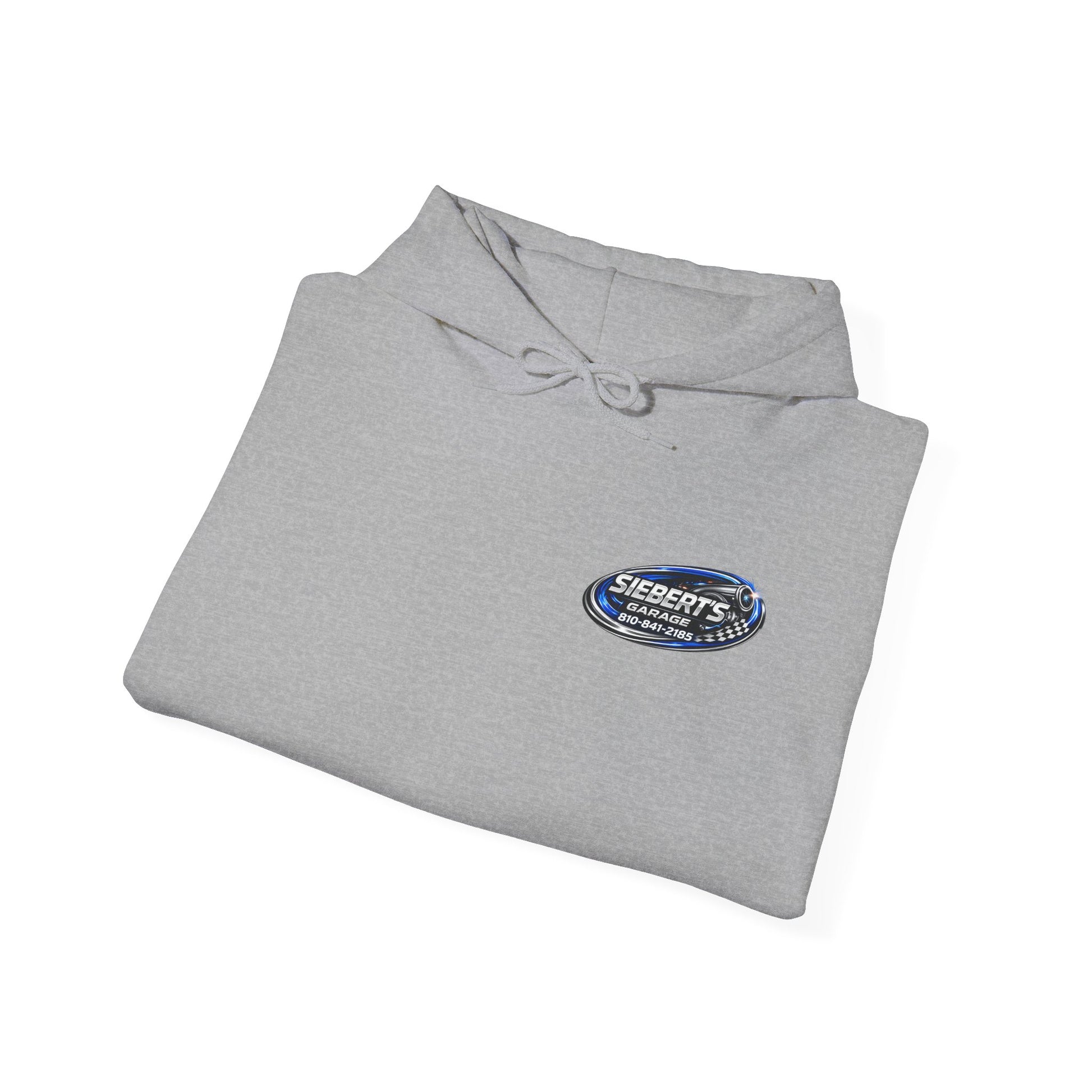 Siebert's Garage Logo Hoodie — Retro Neon Car Shop Pullover