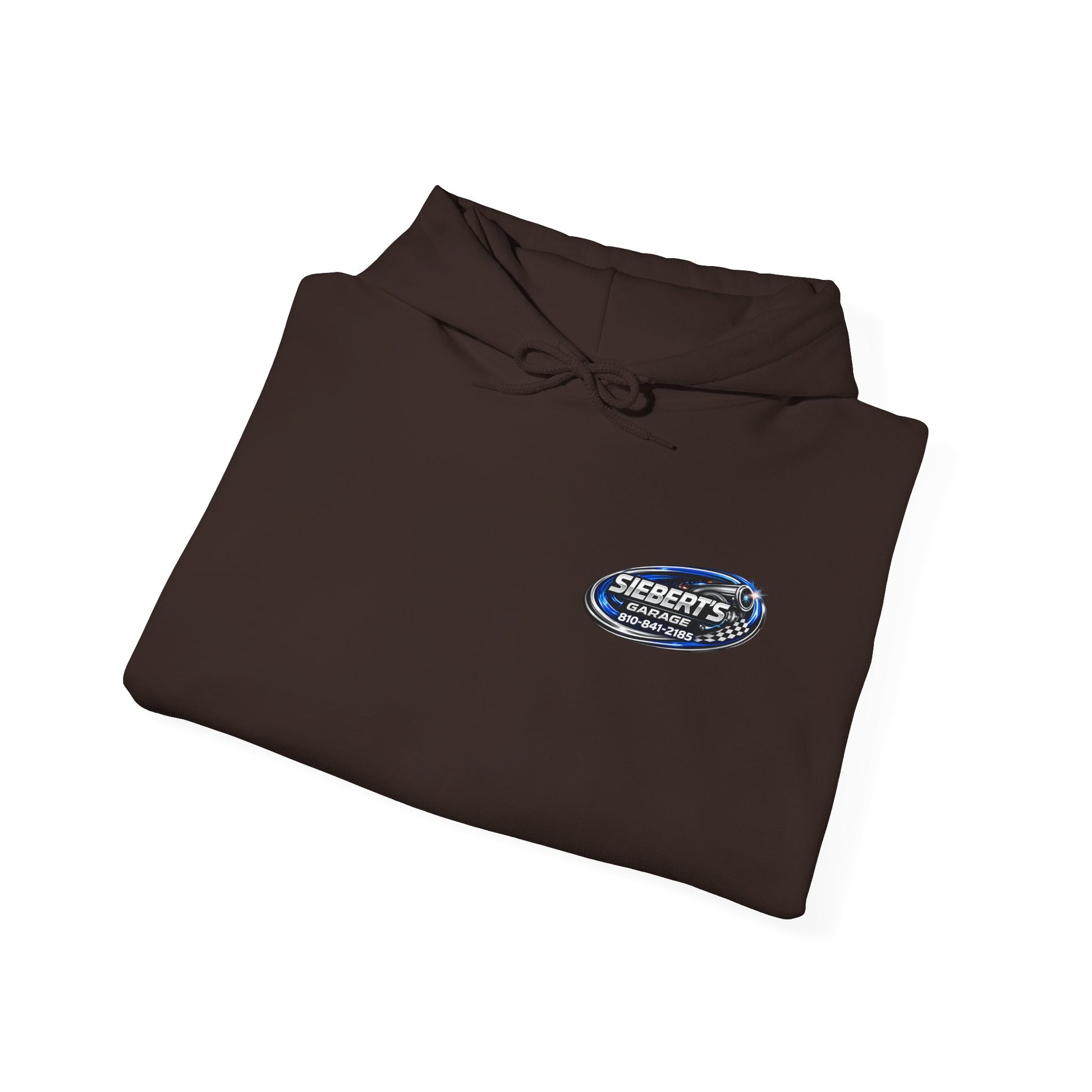 Siebert's Garage Logo Hoodie — Retro Neon Car Shop Pullover
