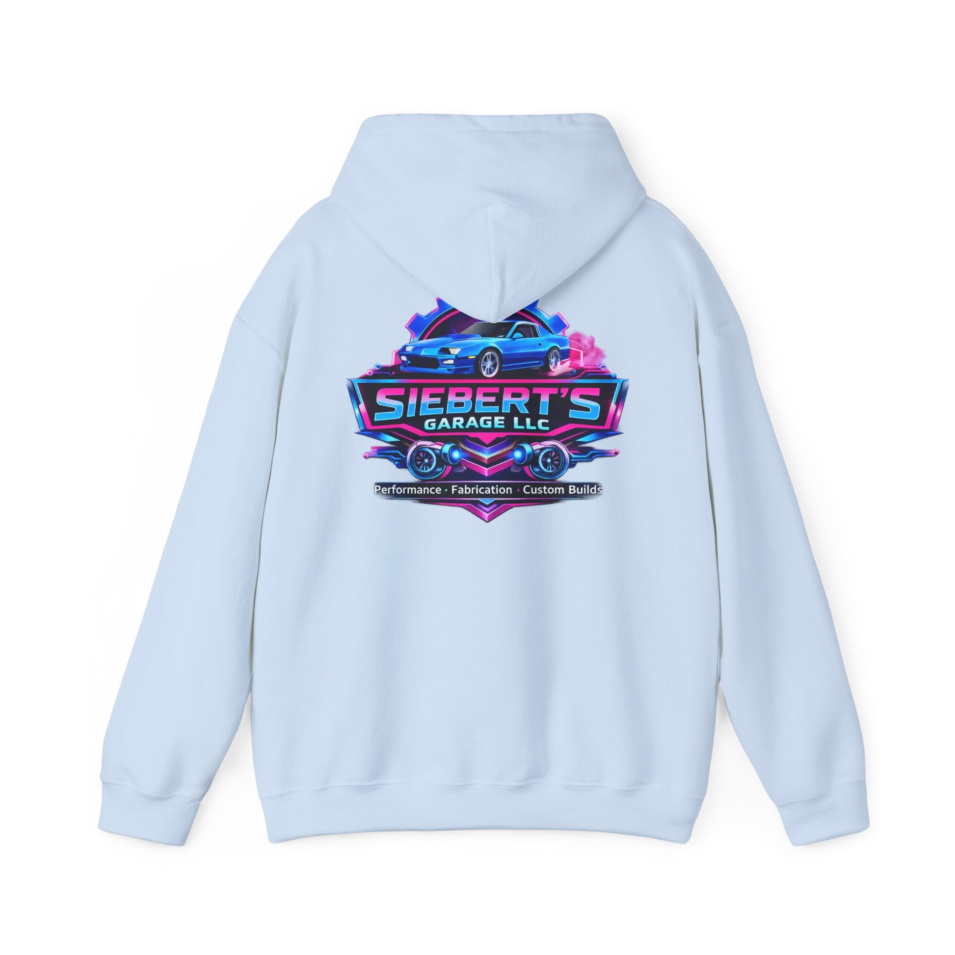 Siebert's Garage Logo Hoodie — Retro Neon Car Shop Pullover
