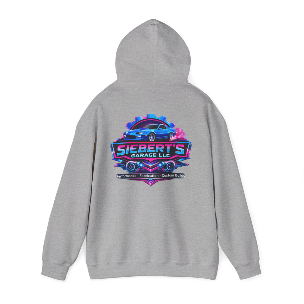 Siebert's Garage Logo Hoodie — Retro Neon Car Shop Pullover